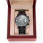 Personalize gift that can withstand constant use, Engraved Black Chronograph Watch.