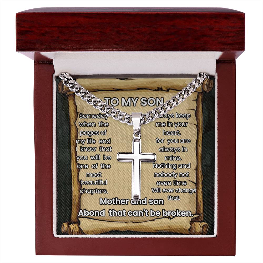 To my son Cuban Link Chain with Engraved Artisan Cross