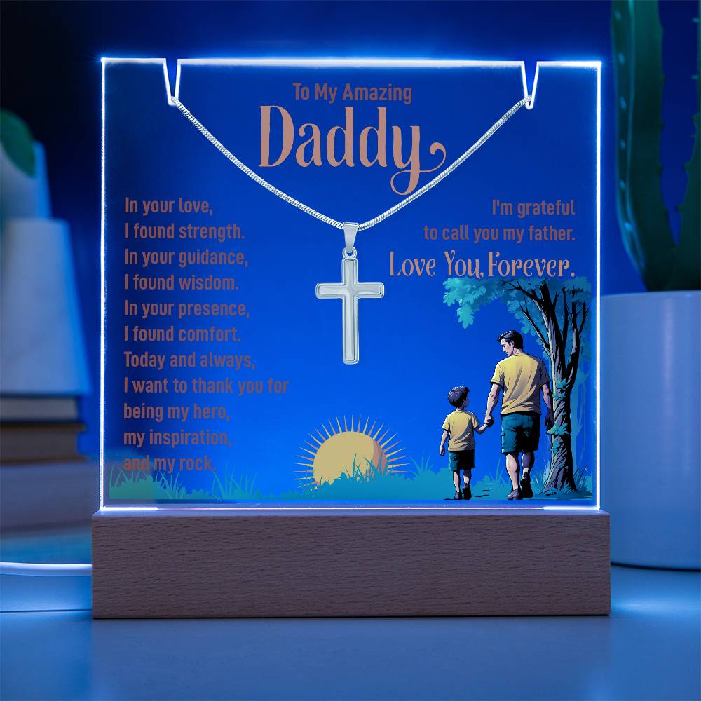 to my Daddy Keepsake Acrylic & Stainless Steel Cross Necklace