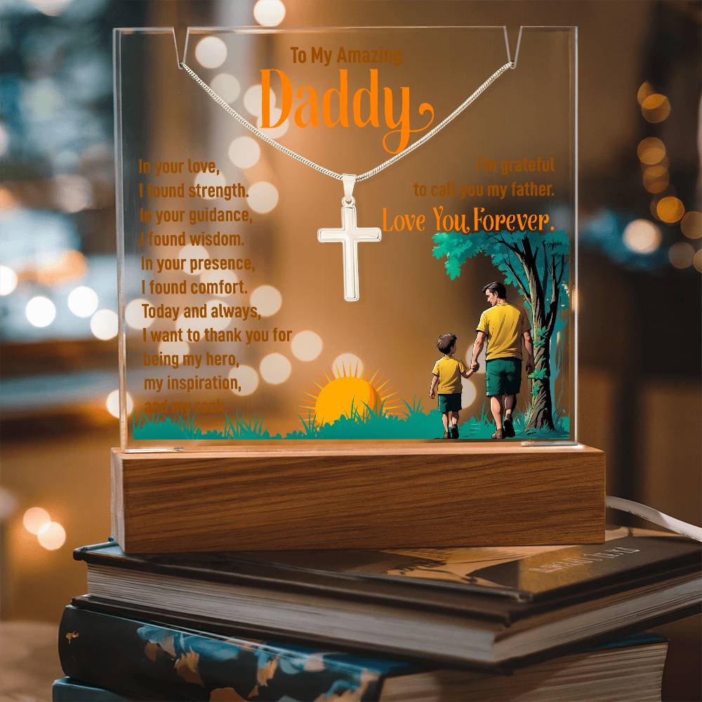 to my Daddy Keepsake Acrylic & Stainless Steel Cross Necklace