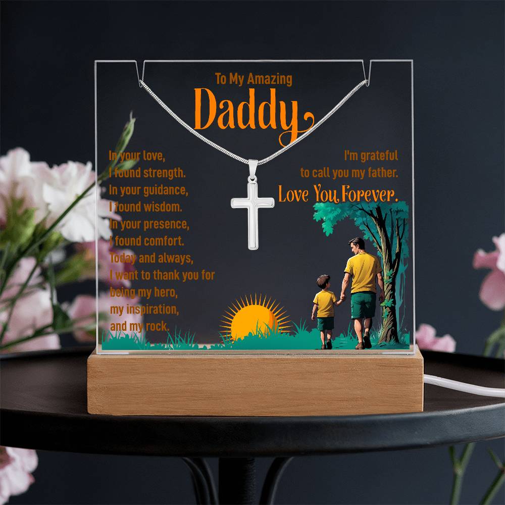 to my Daddy Keepsake Acrylic & Stainless Steel Cross Necklace