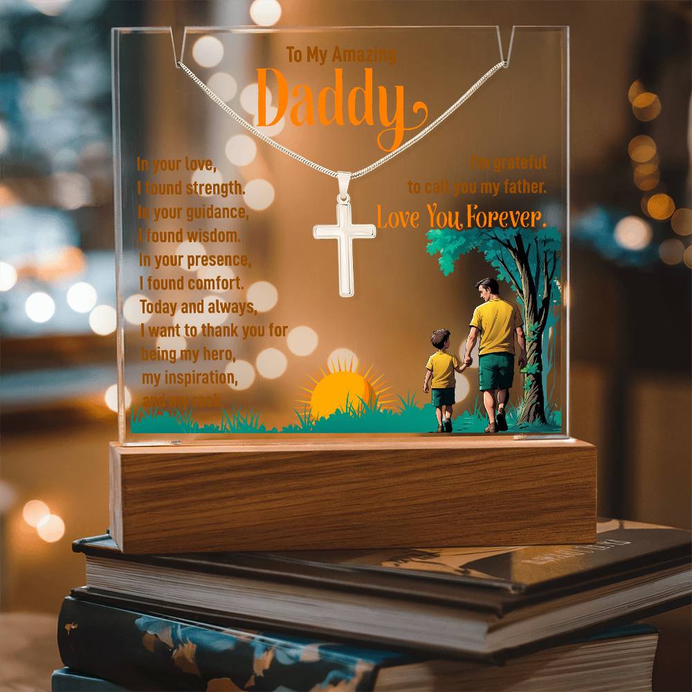 to my Daddy Keepsake Acrylic & Stainless Steel Cross Necklace