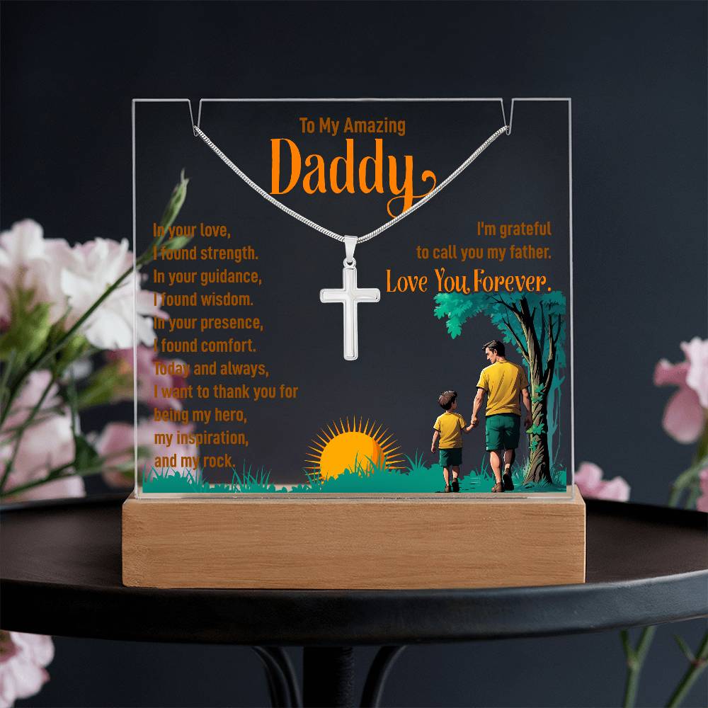 to my Daddy Keepsake Acrylic & Stainless Steel Cross Necklace