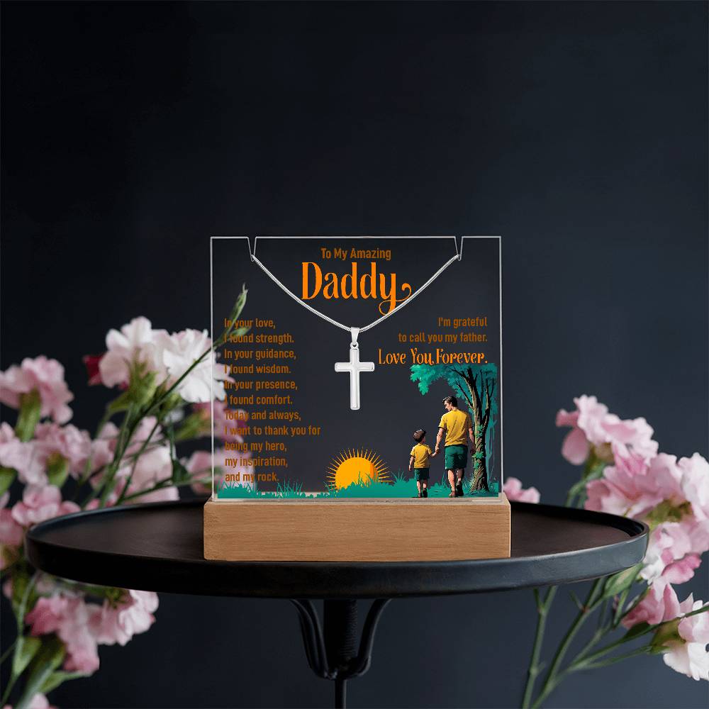 to my Daddy Keepsake Acrylic & Stainless Steel Cross Necklace