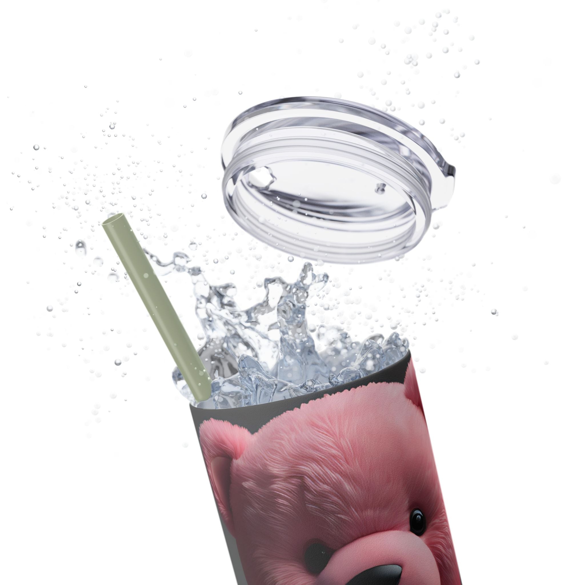 Tumbler with Straw - Valentine's Day Teddy Bears Design