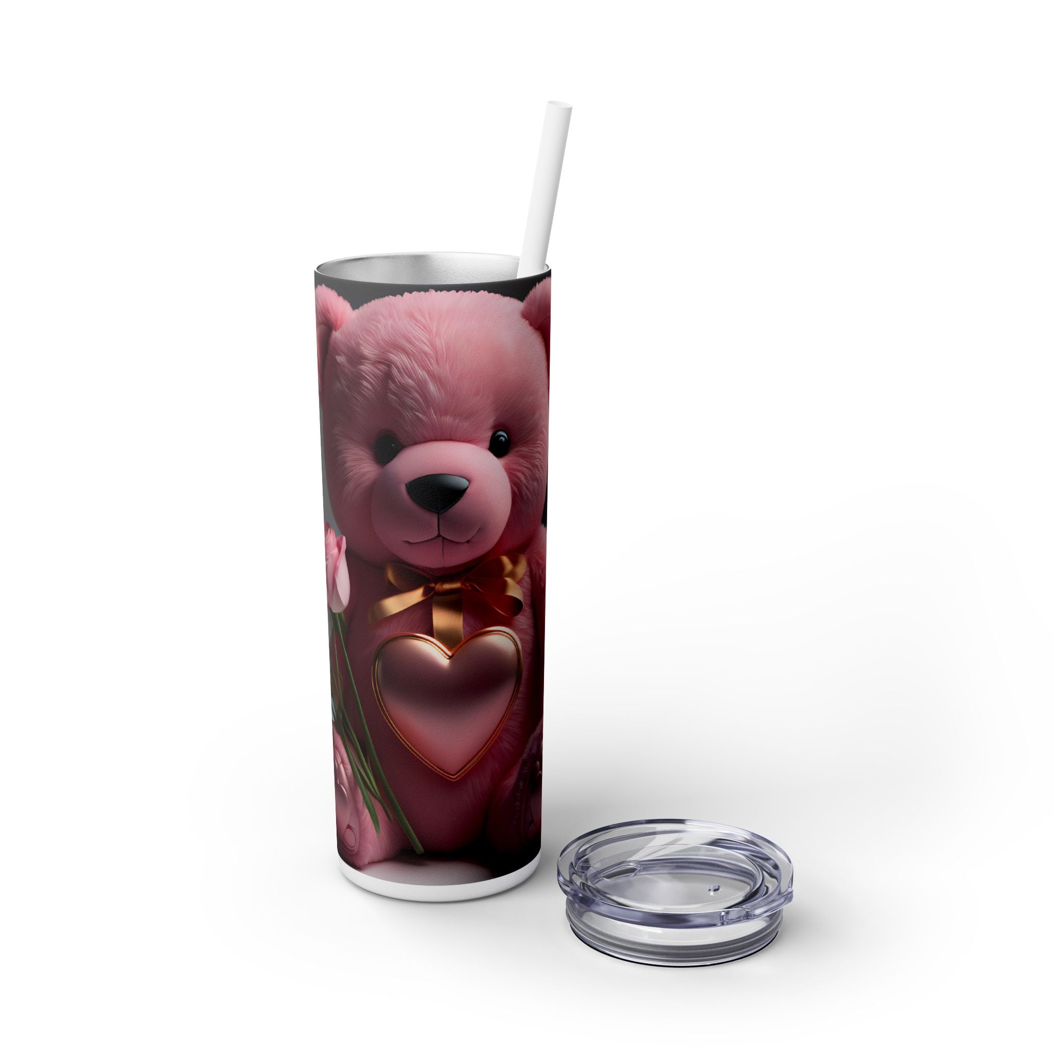 Tumbler with Straw - Valentine's Day Teddy Bears Design