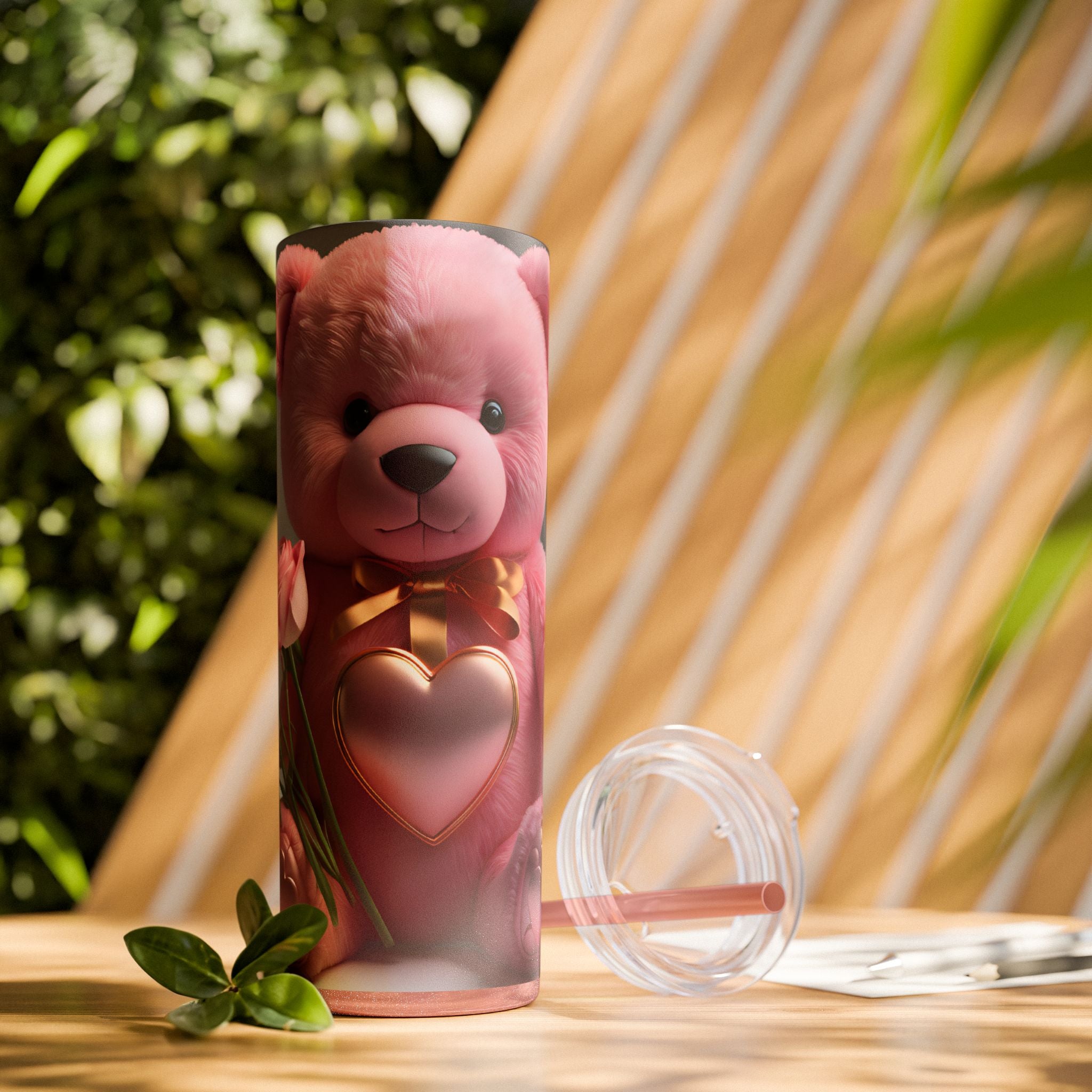 Tumbler with Straw - Valentine's Day Teddy Bears Design