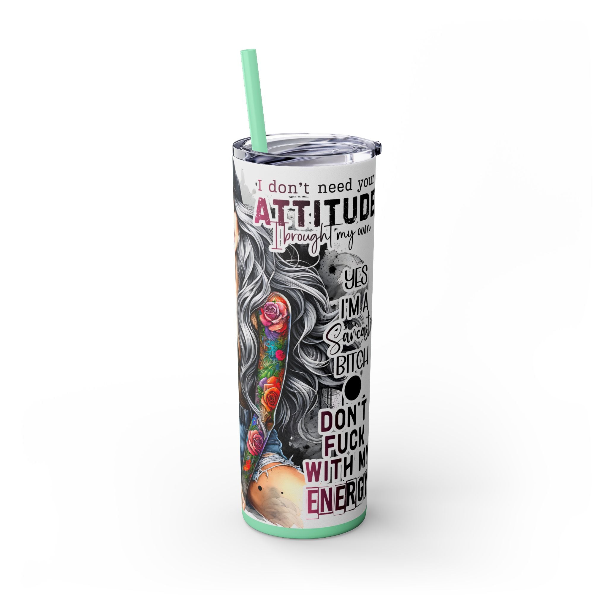 Tumbler Wrap, Badass Funny Design, 20oz Skinny Tumbler with Straw