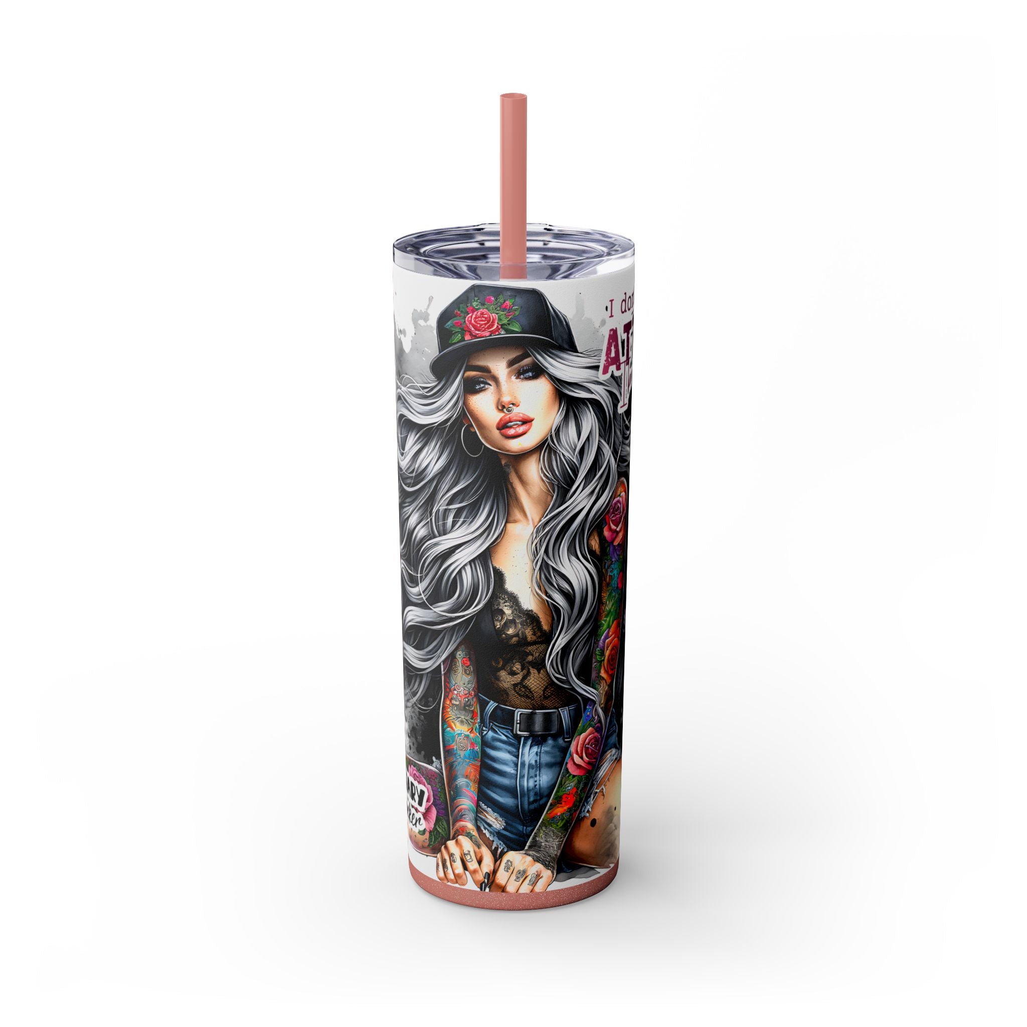 Tumbler Wrap, Badass Funny Design, 20oz Skinny Tumbler with Straw