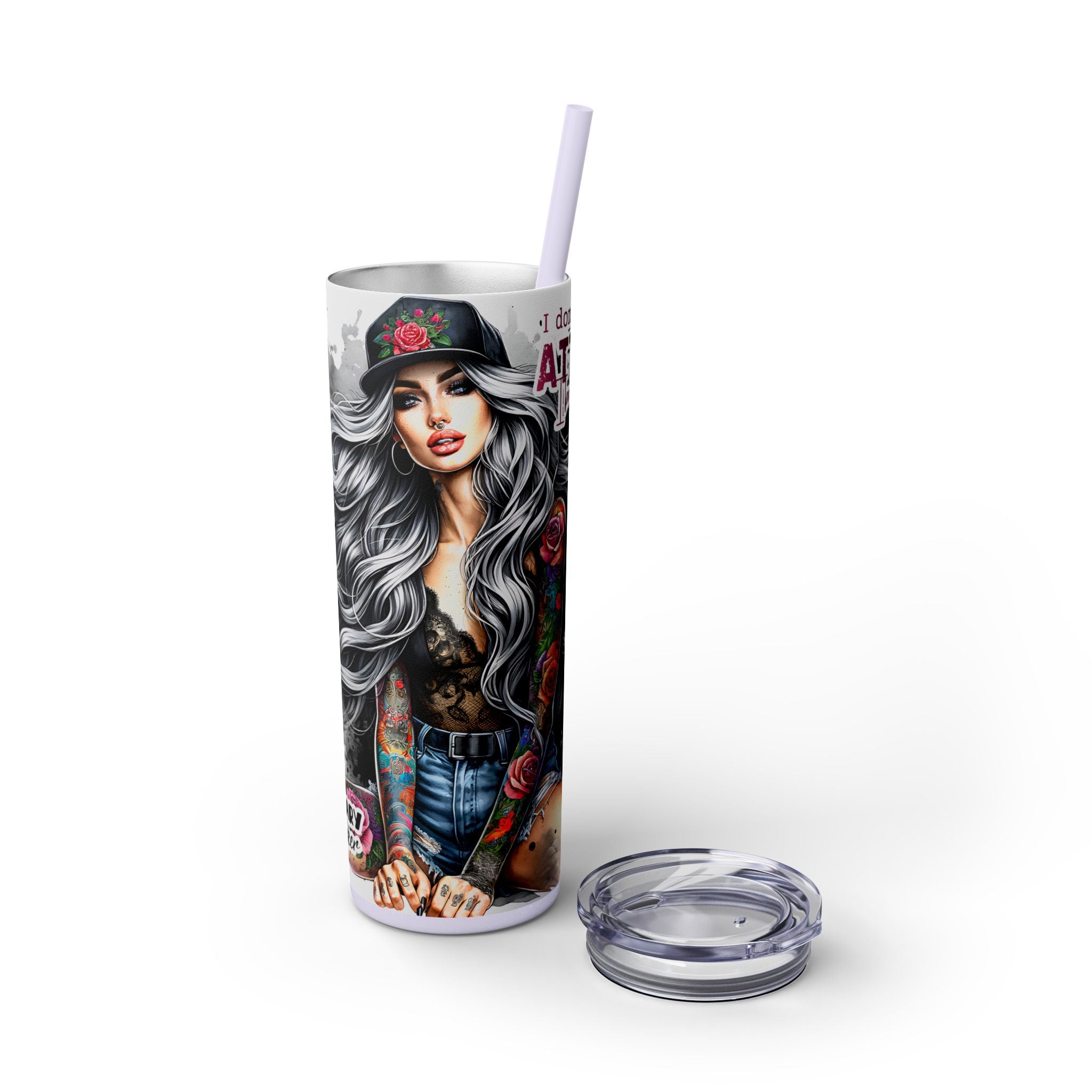 Tumbler Wrap, Badass Funny Design, 20oz Skinny Tumbler with Straw