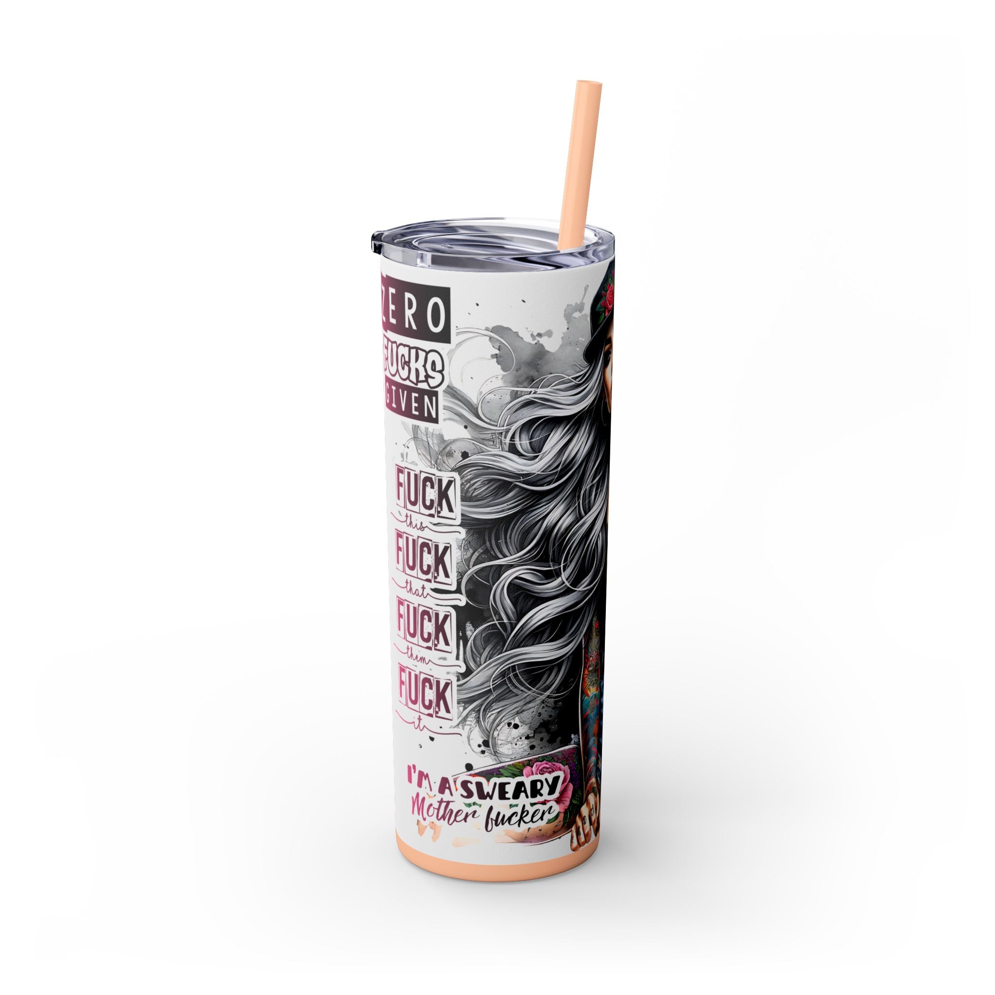 Tumbler Wrap, Badass Funny Design, 20oz Skinny Tumbler with Straw