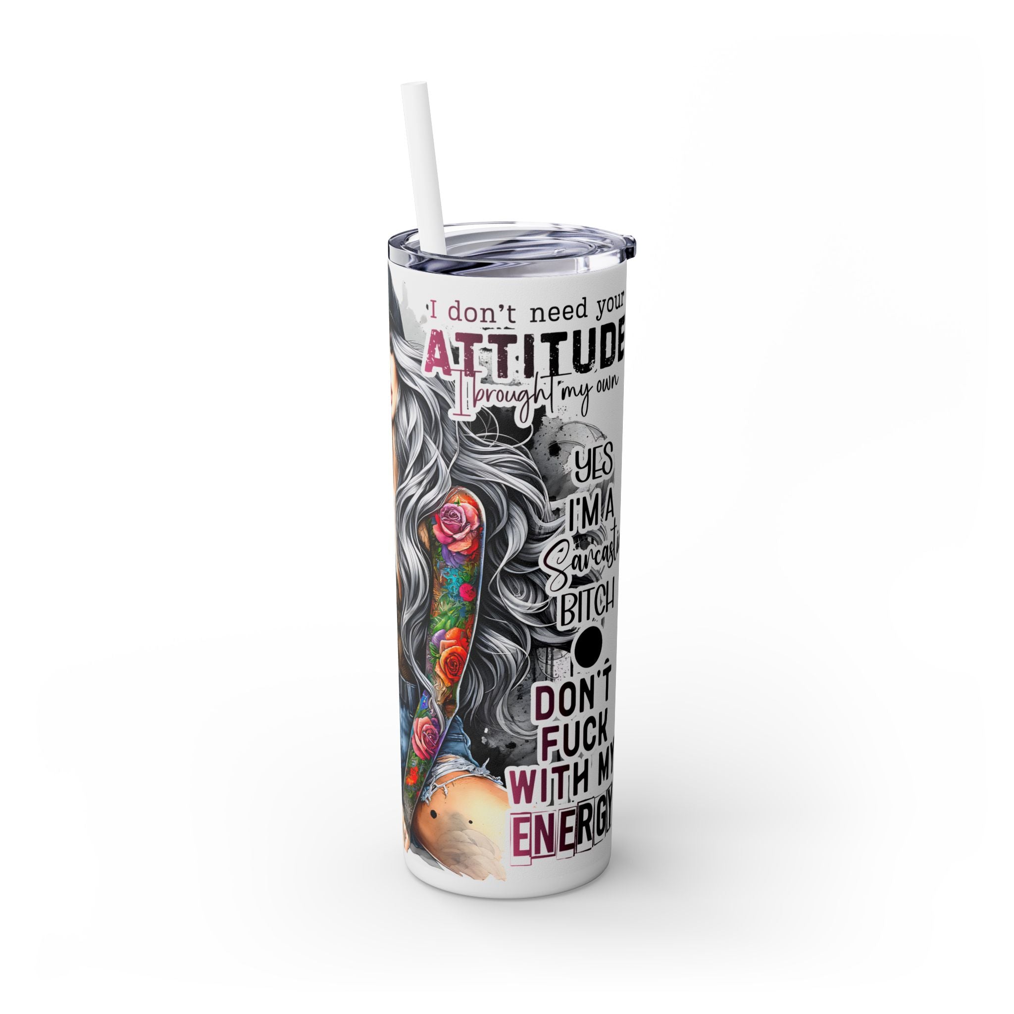 Tumbler Wrap, Badass Funny Design, 20oz Skinny Tumbler with Straw