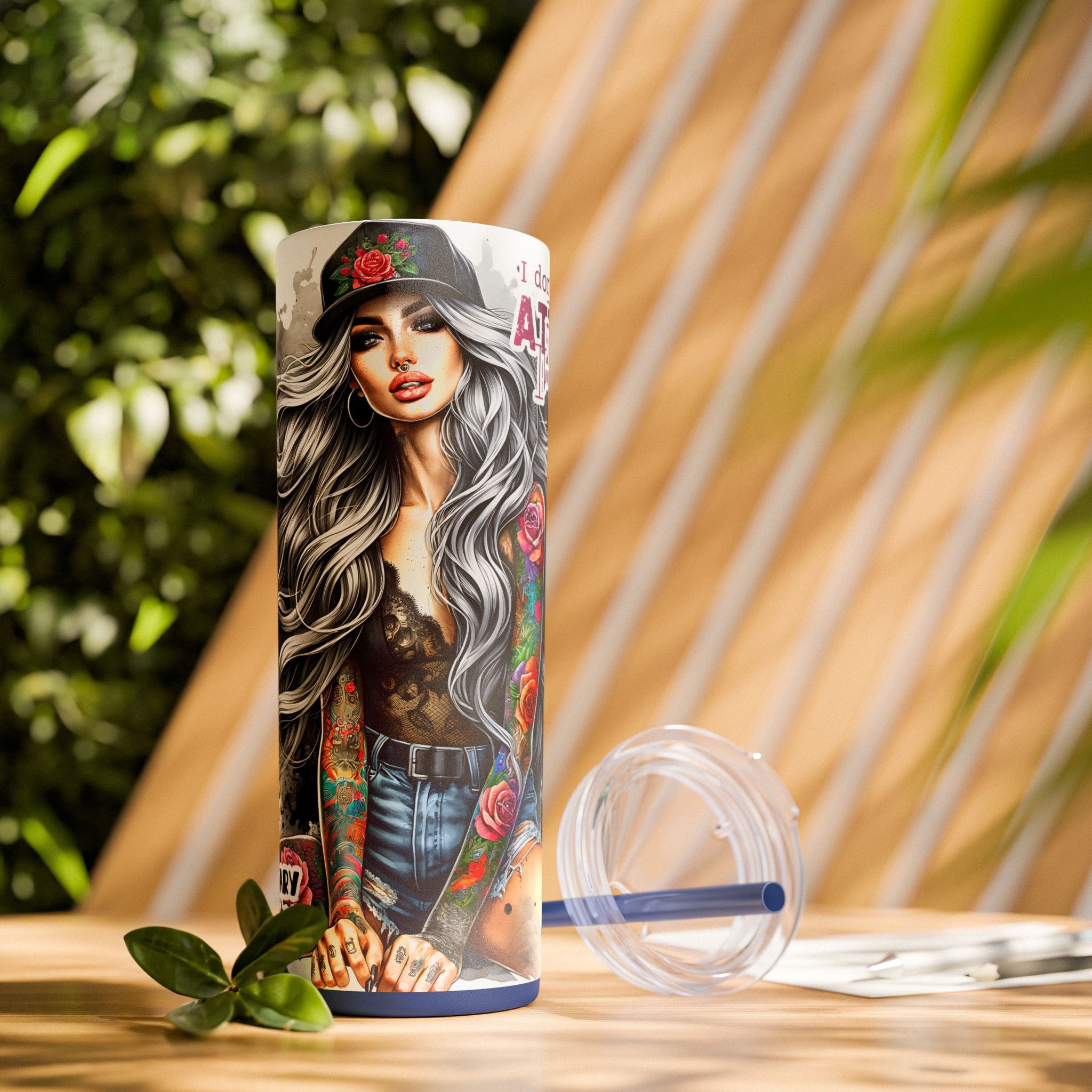 Tumbler Wrap, Badass Funny Design, 20oz Skinny Tumbler with Straw