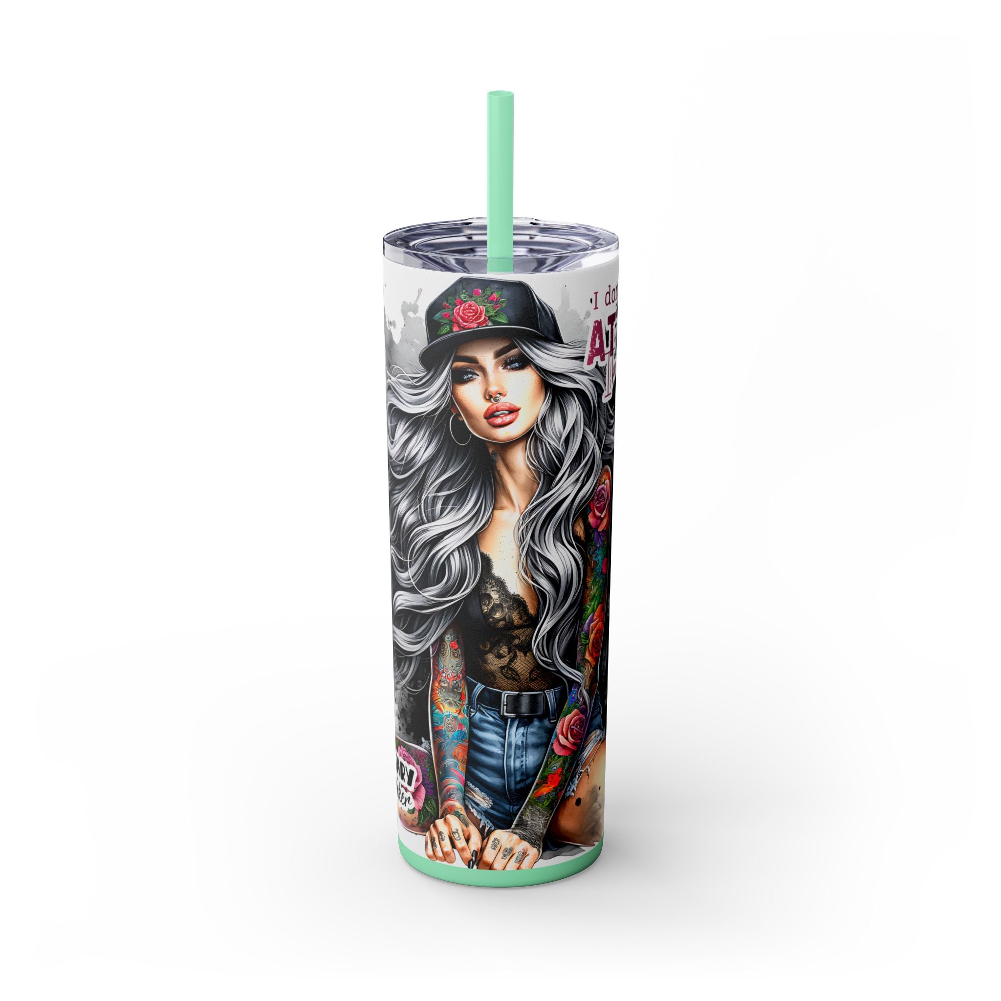 Tumbler Wrap, Badass Funny Design, 20oz Skinny Tumbler with Straw