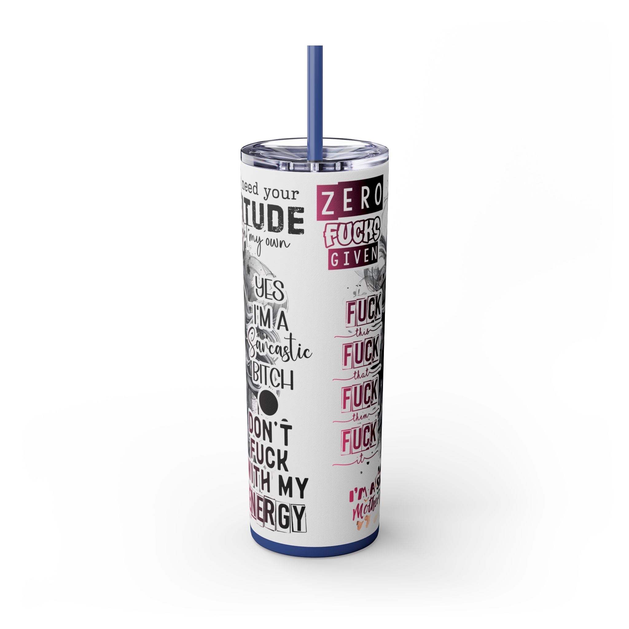 Tumbler Wrap, Badass Funny Design, 20oz Skinny Tumbler with Straw