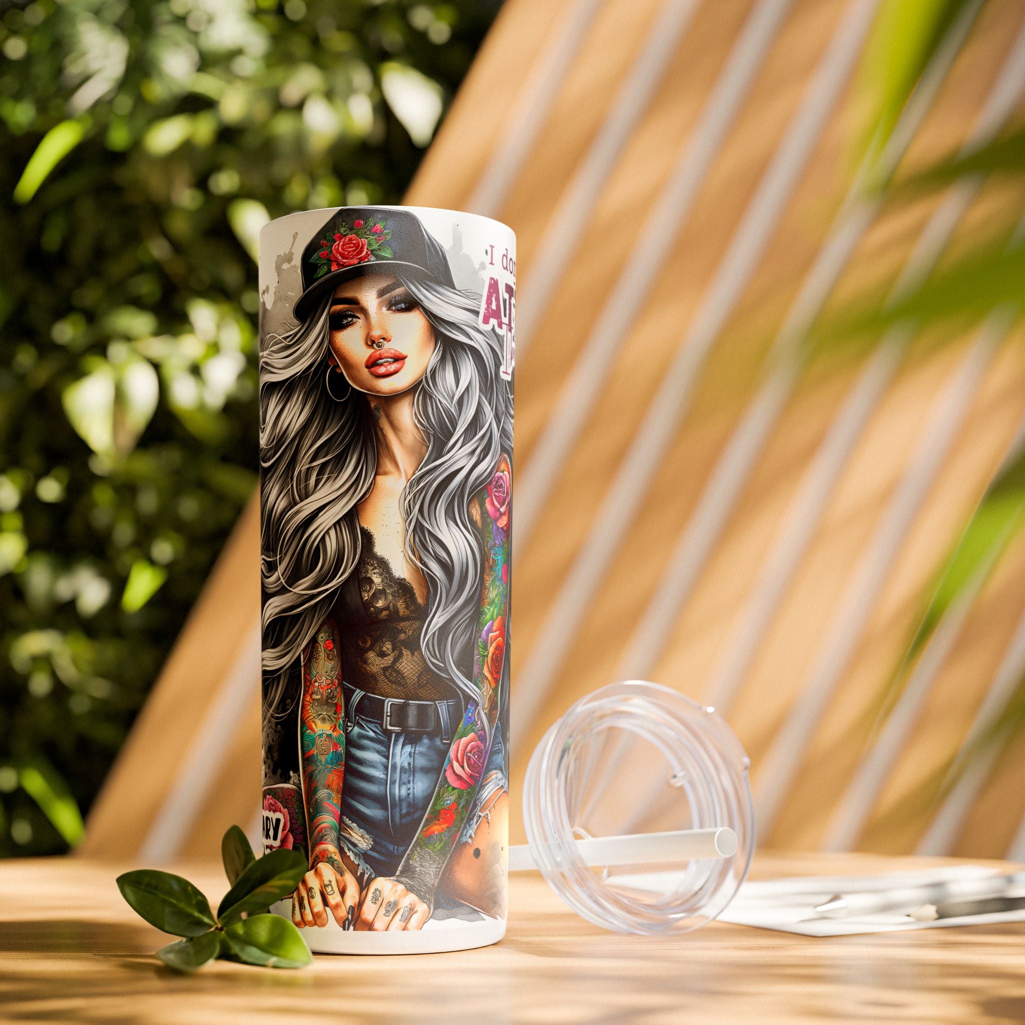 Tumbler Wrap, Badass Funny Design, 20oz Skinny Tumbler with Straw