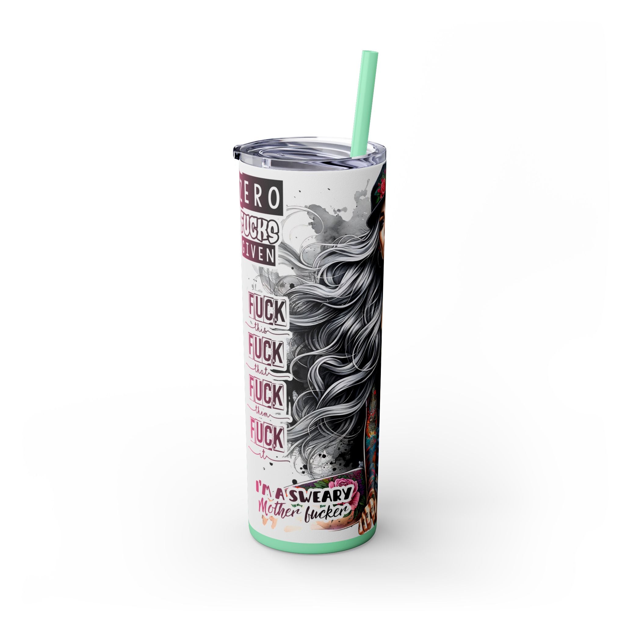 Tumbler Wrap, Badass Funny Design, 20oz Skinny Tumbler with Straw