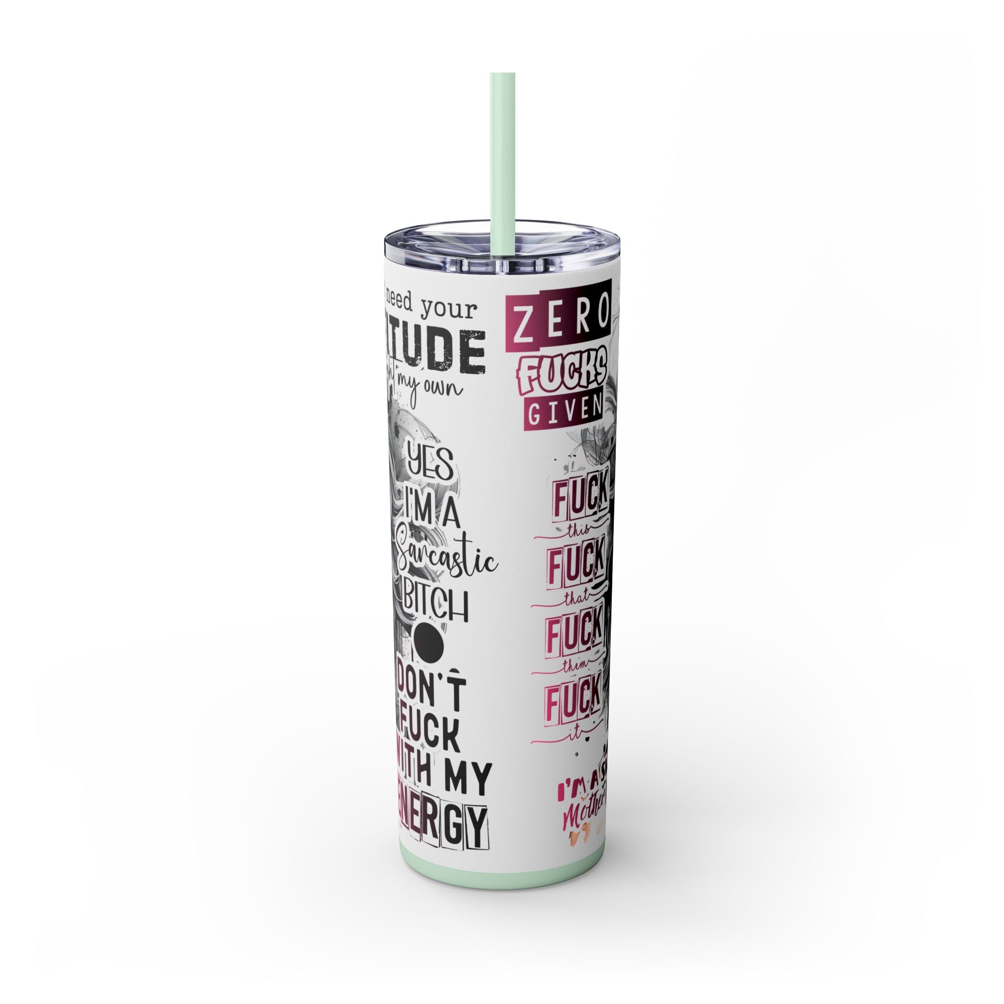 Tumbler Wrap, Badass Funny Design, 20oz Skinny Tumbler with Straw