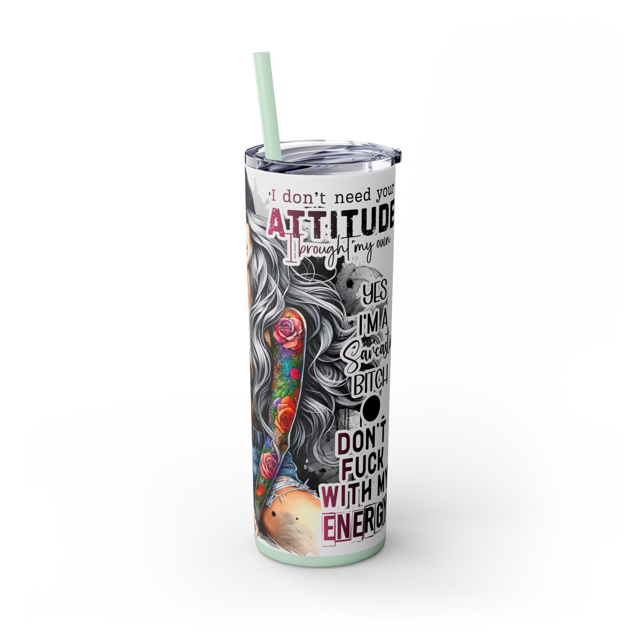 Tumbler Wrap, Badass Funny Design, 20oz Skinny Tumbler with Straw