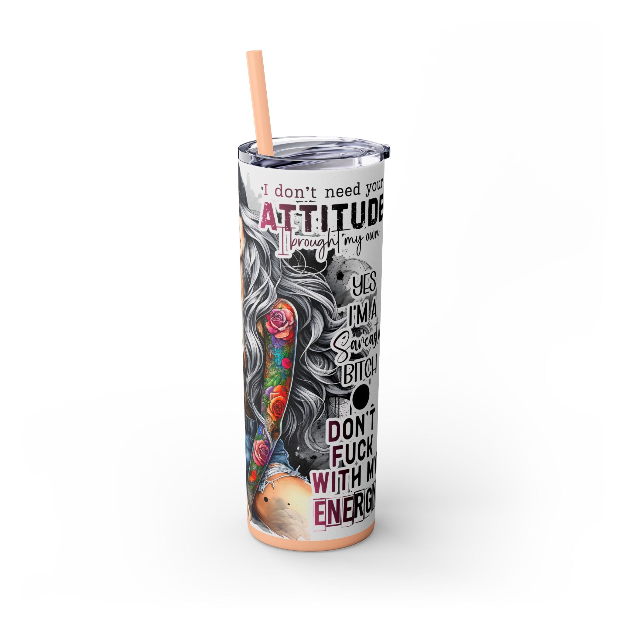 Tumbler Wrap, Badass Funny Design, 20oz Skinny Tumbler with Straw