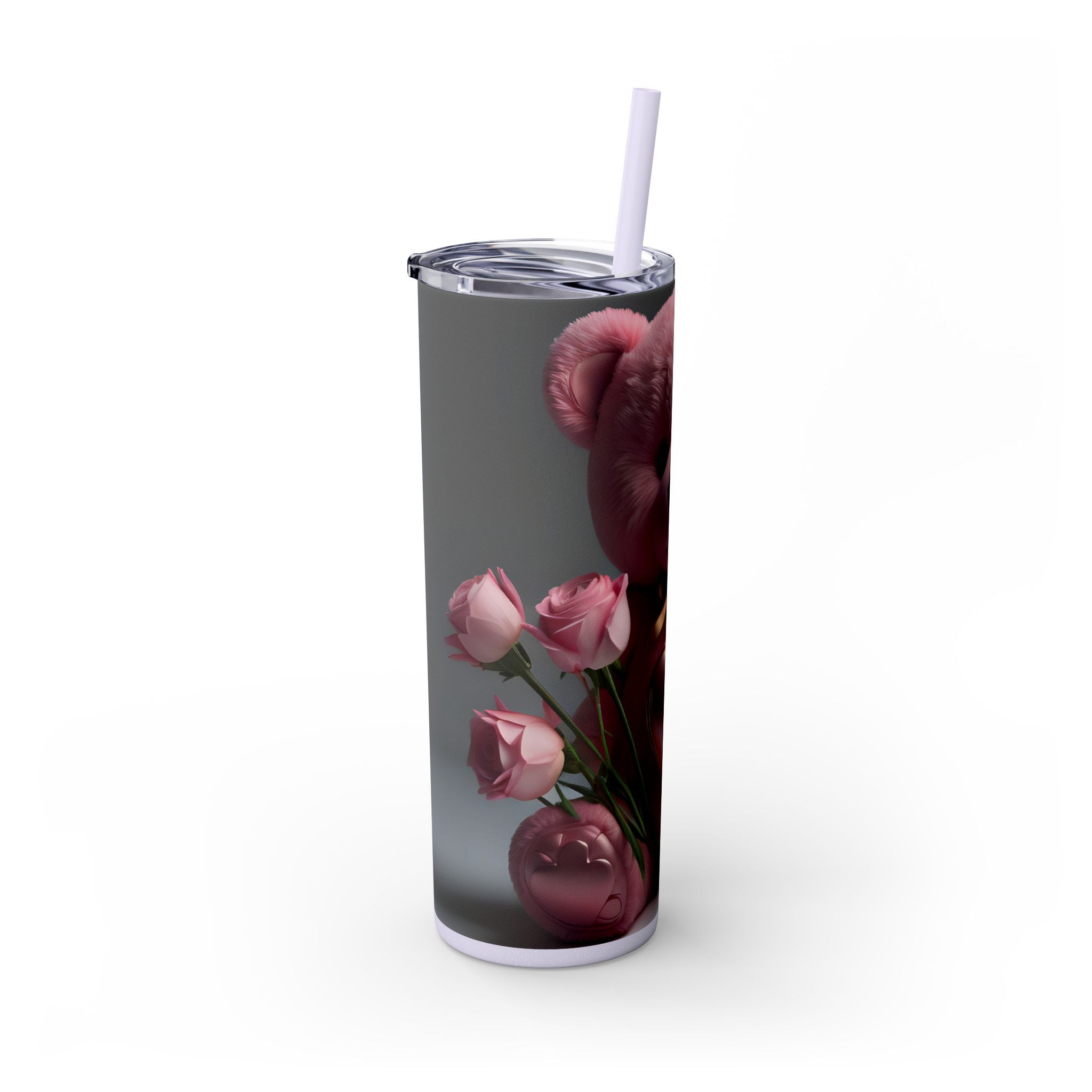 Tumbler with Straw - Valentine's Day Teddy Bears Design