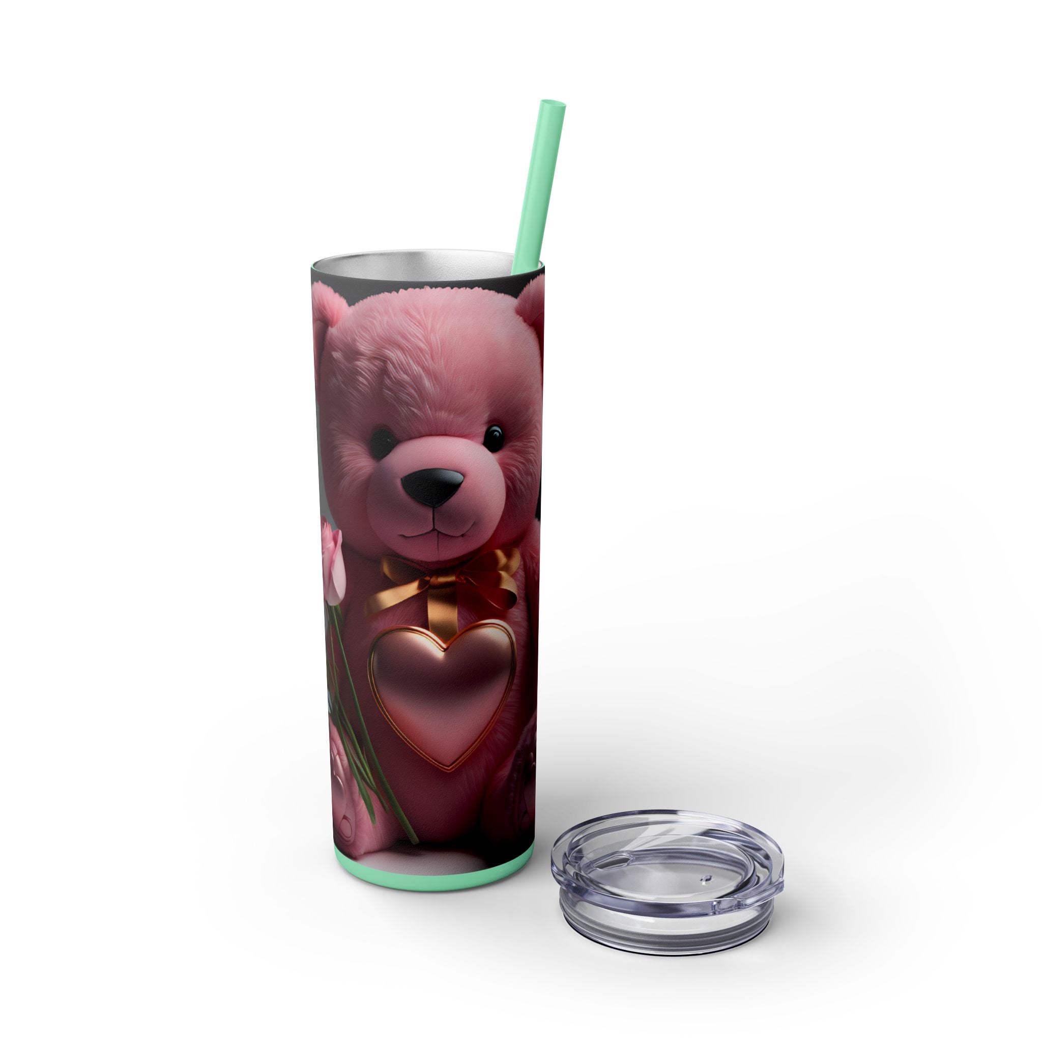 Tumbler with Straw - Valentine's Day Teddy Bears Design