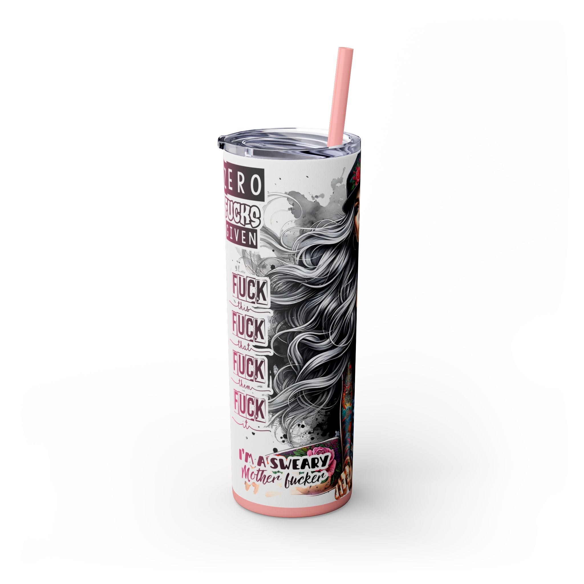 Tumbler Wrap, Badass Funny Design, 20oz Skinny Tumbler with Straw