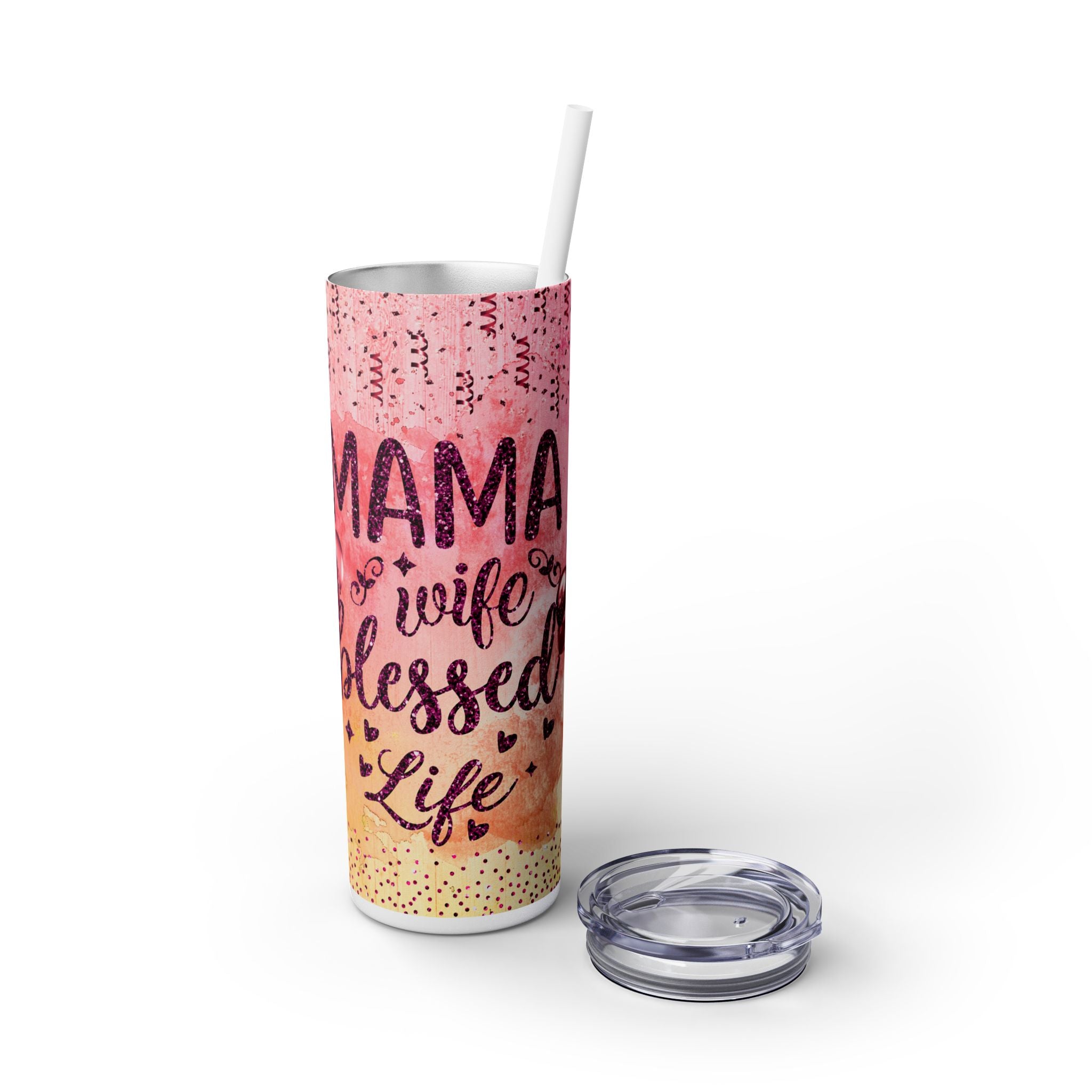 Tumbler Mug - Mama Valentine Skinny Tumbler with Straw, 20oz