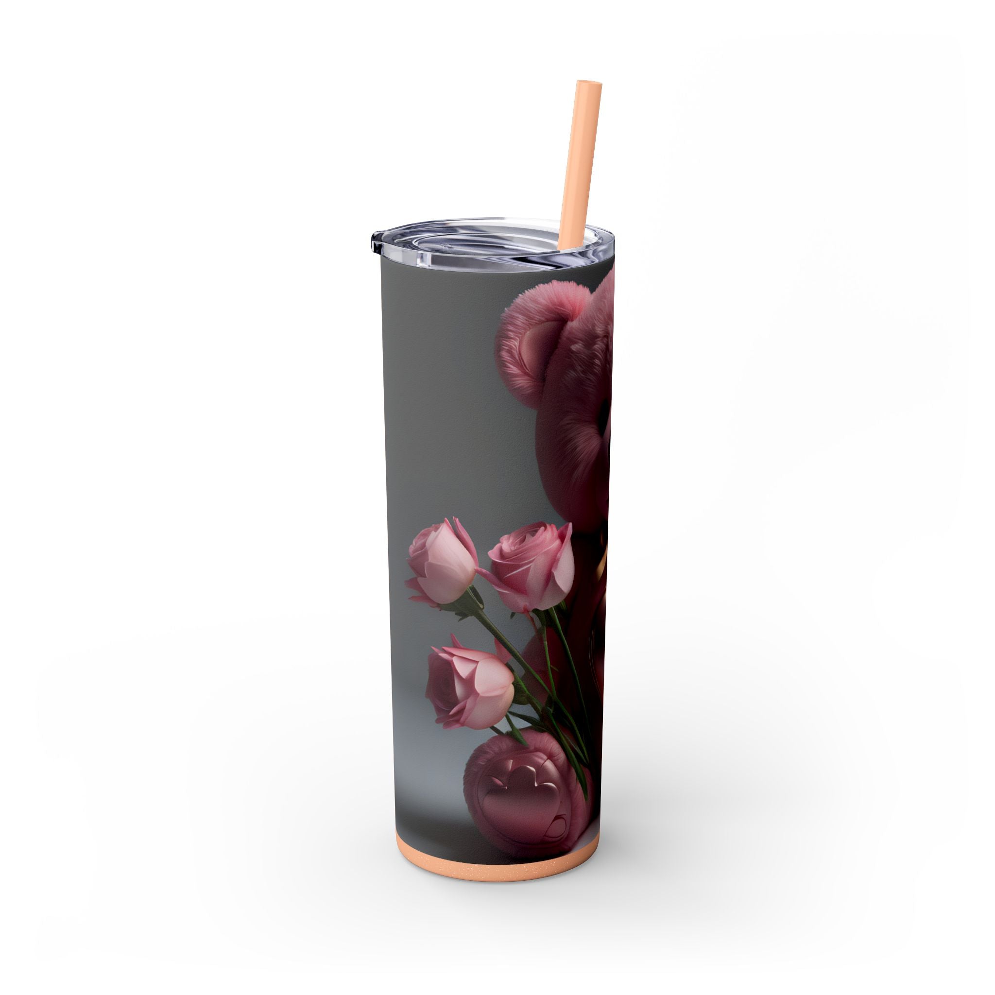 Tumbler with Straw - Valentine's Day Teddy Bears Design
