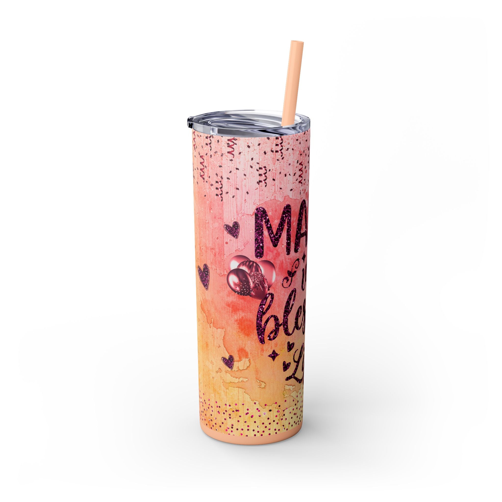 Tumbler Mug - Mama Valentine Skinny Tumbler with Straw, 20oz