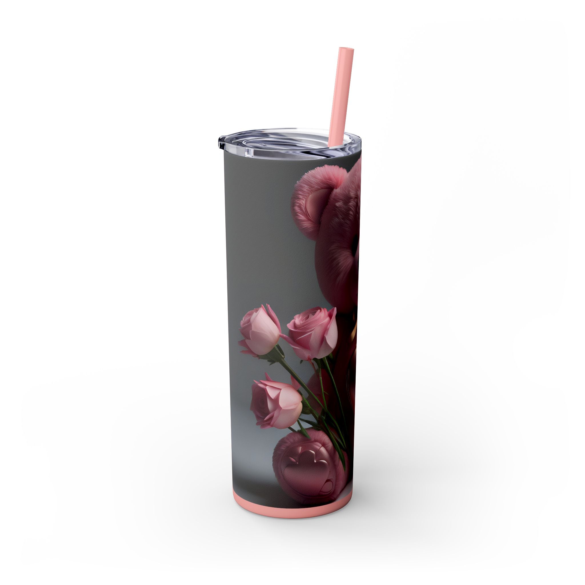Tumbler with Straw - Valentine's Day Teddy Bears Design