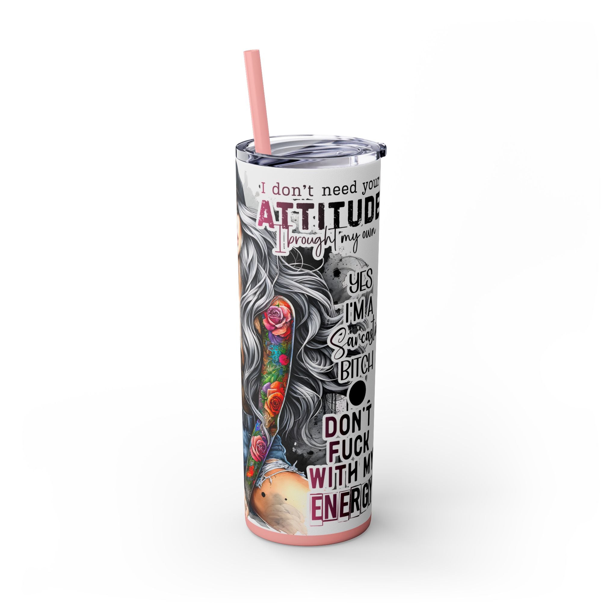 Tumbler Wrap, Badass Funny Design, 20oz Skinny Tumbler with Straw