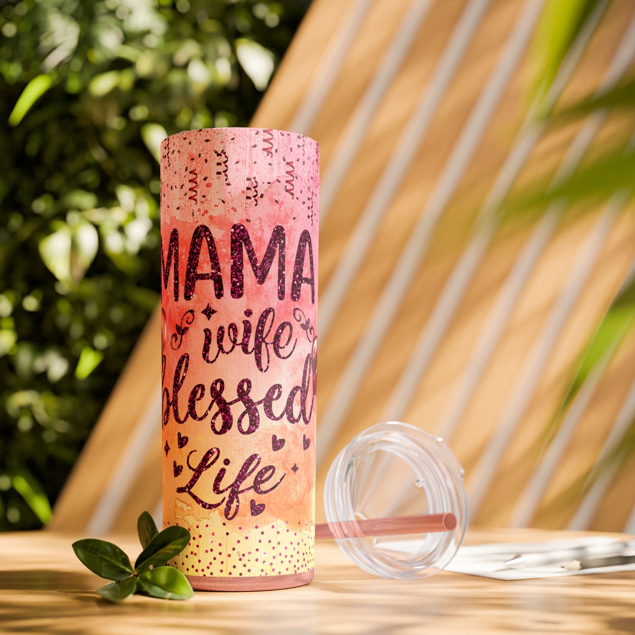 Tumbler Mug - Mama Valentine Skinny Tumbler with Straw, 20oz