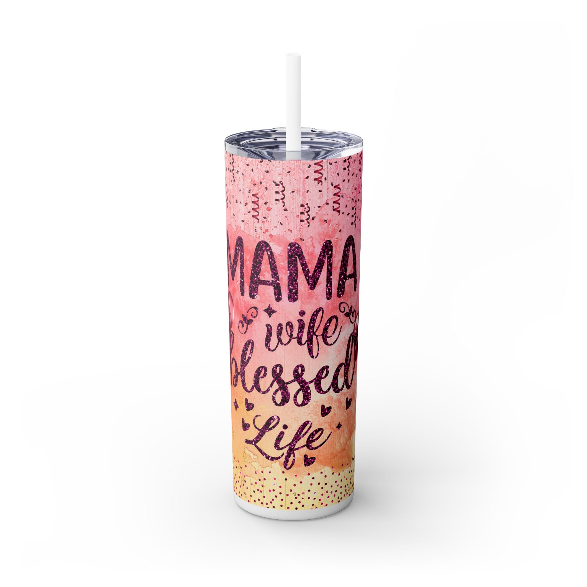 Tumbler Mug - Mama Valentine Skinny Tumbler with Straw, 20oz