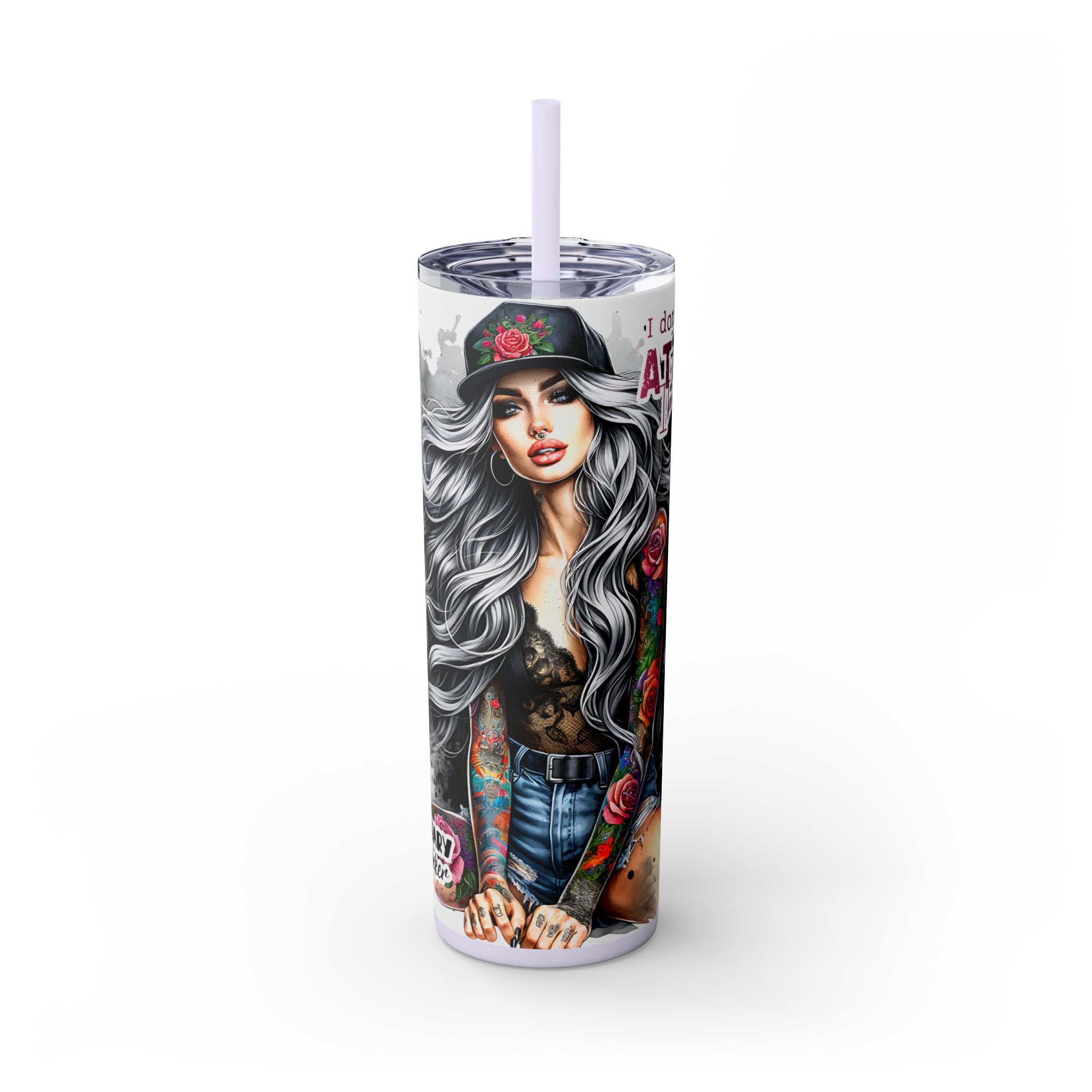Tumbler Wrap, Badass Funny Design, 20oz Skinny Tumbler with Straw