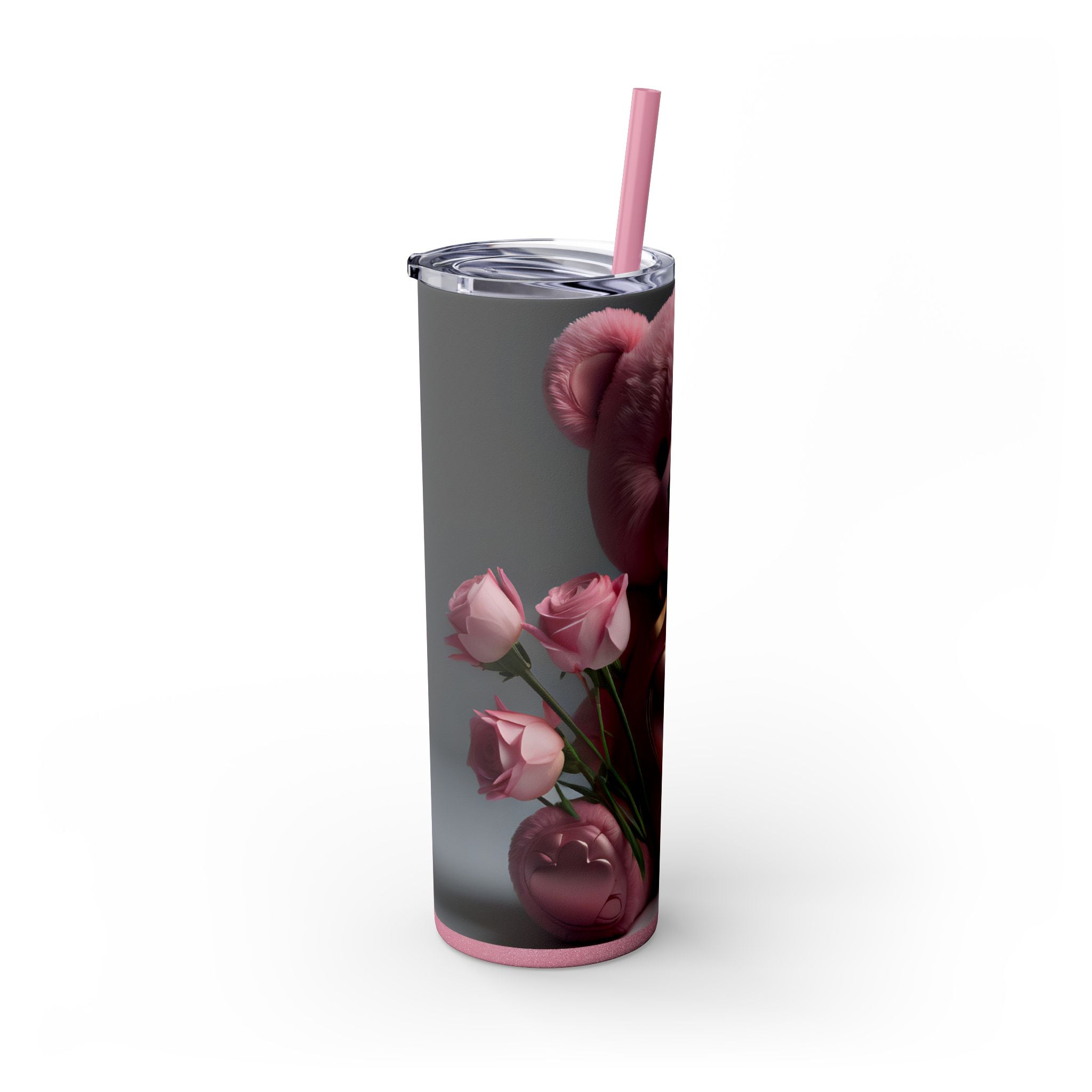 Tumbler with Straw - Valentine's Day Teddy Bears Design