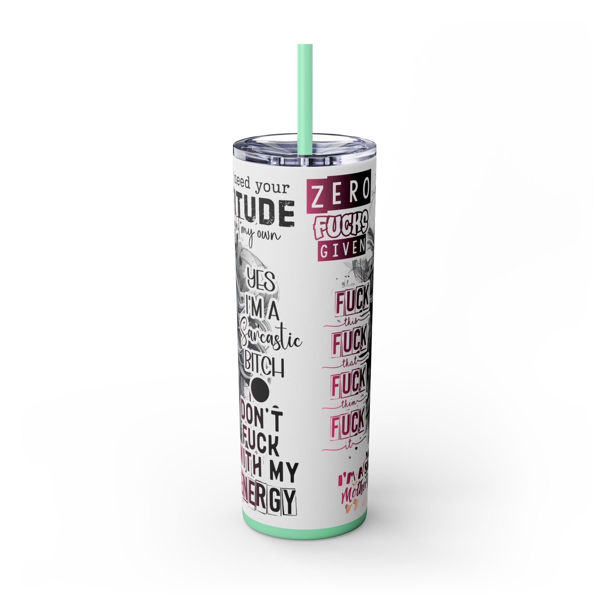 Tumbler Wrap, Badass Funny Design, 20oz Skinny Tumbler with Straw