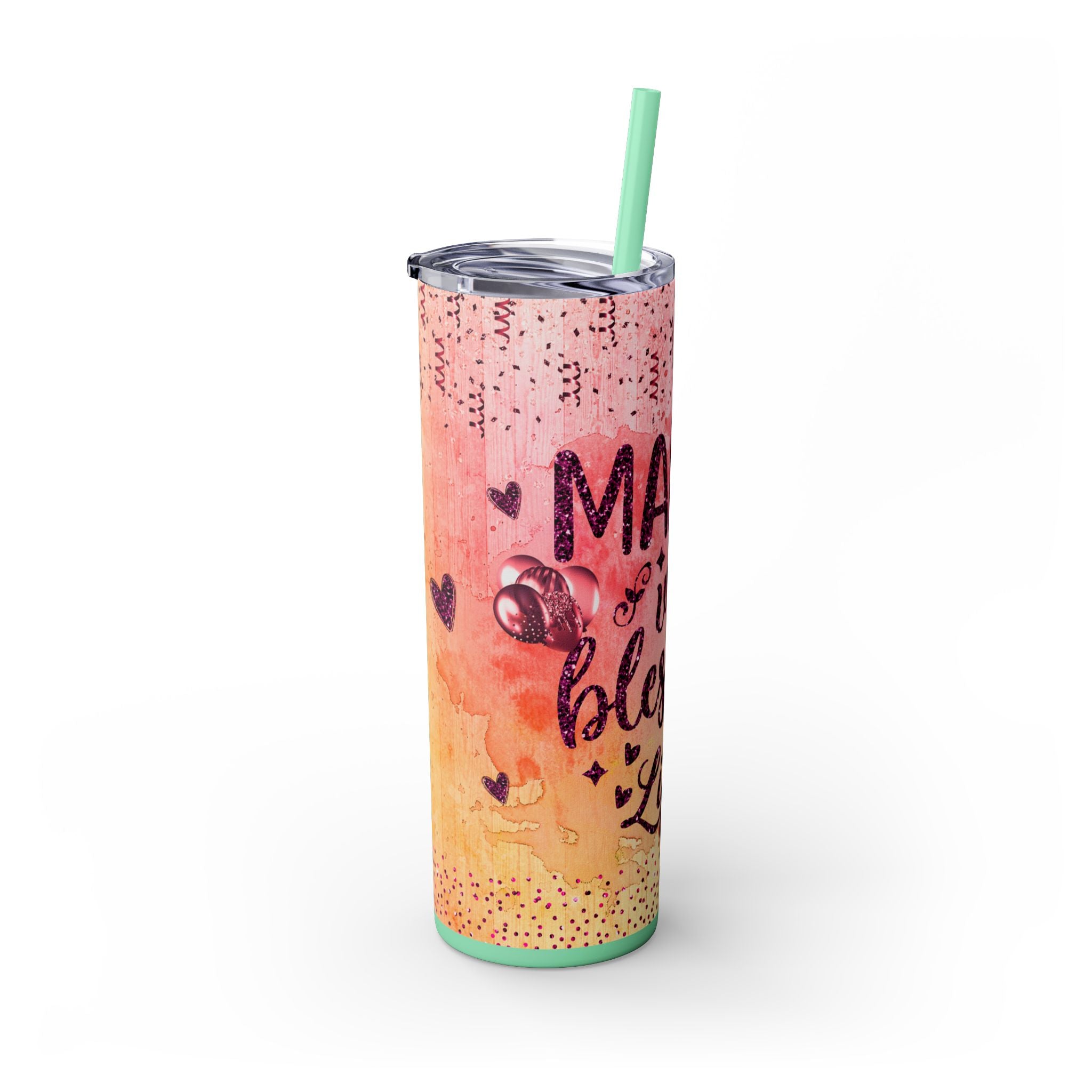 Tumbler Mug - Mama Valentine Skinny Tumbler with Straw, 20oz