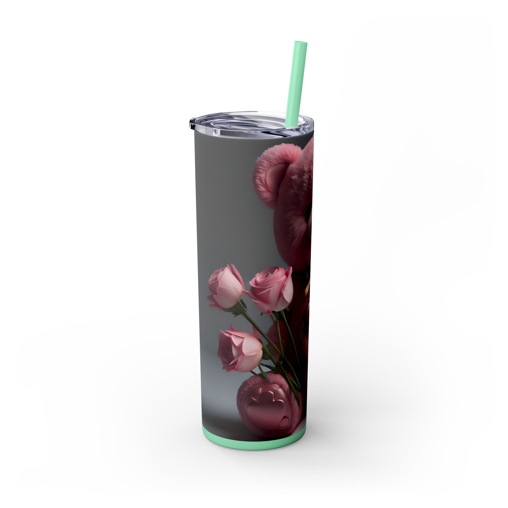 Tumbler with Straw - Valentine's Day Teddy Bears Design