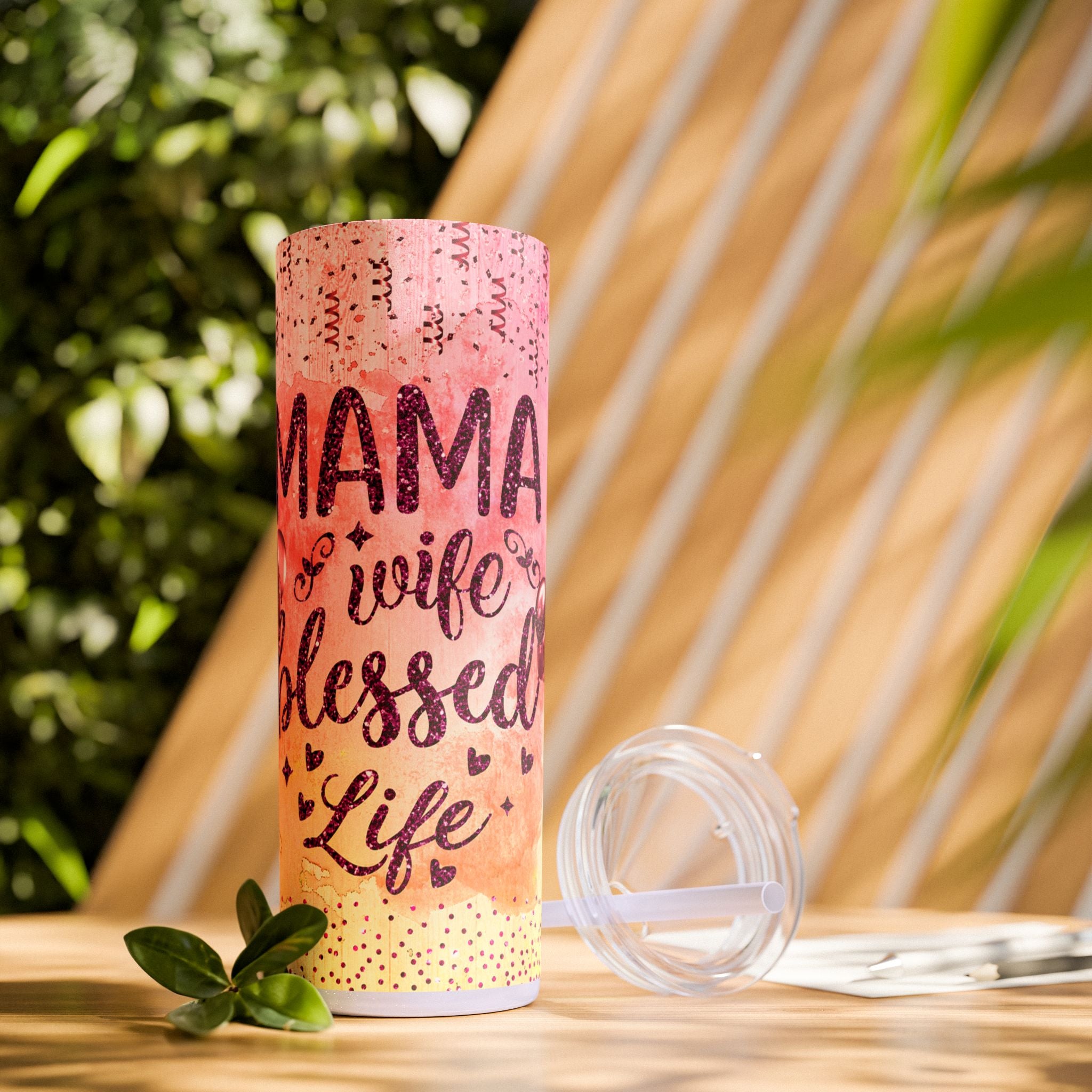 Tumbler Mug - Mama Valentine Skinny Tumbler with Straw, 20oz