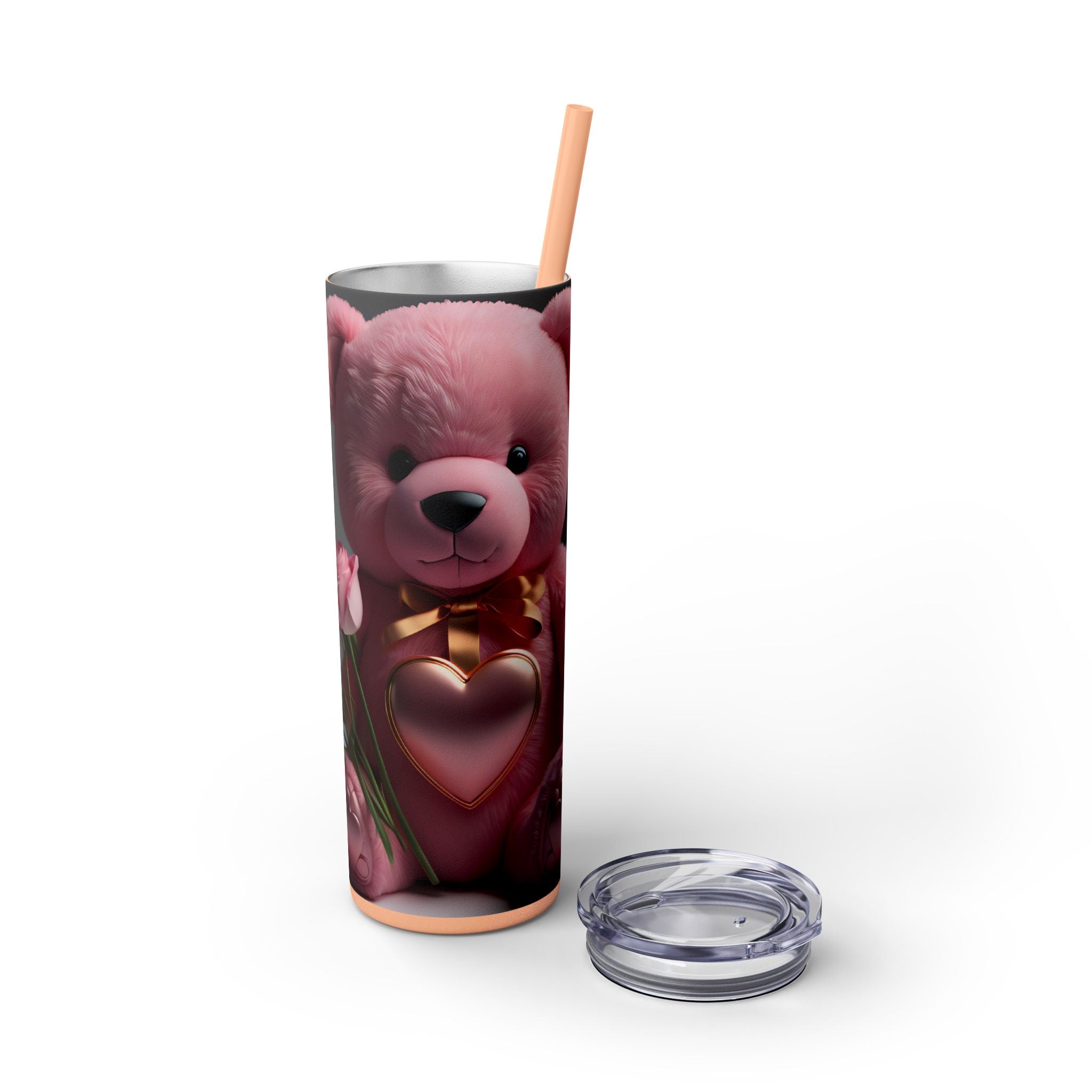 Tumbler with Straw - Valentine's Day Teddy Bears Design