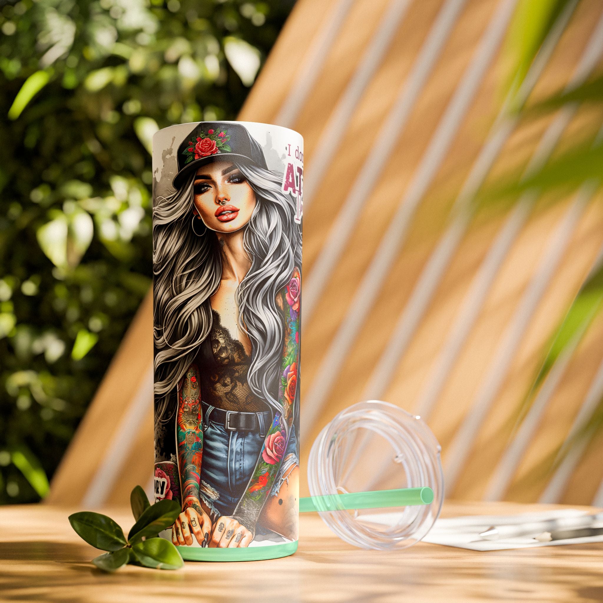 Tumbler Wrap, Badass Funny Design, 20oz Skinny Tumbler with Straw