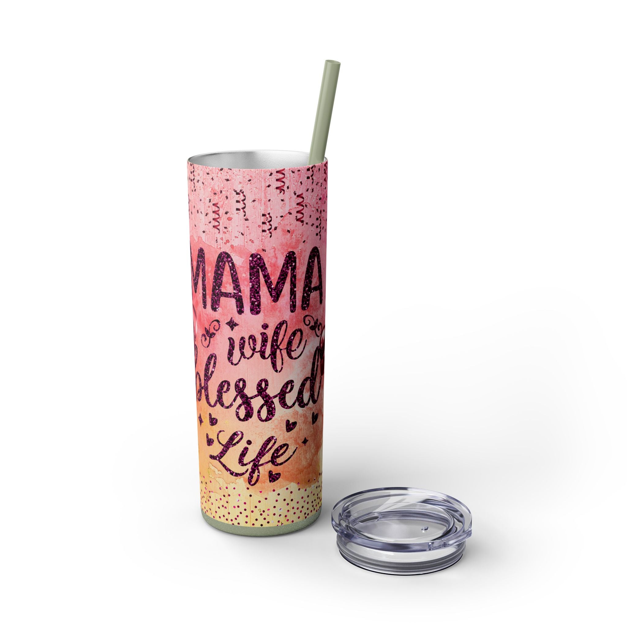 Tumbler Mug - Mama Valentine Skinny Tumbler with Straw, 20oz