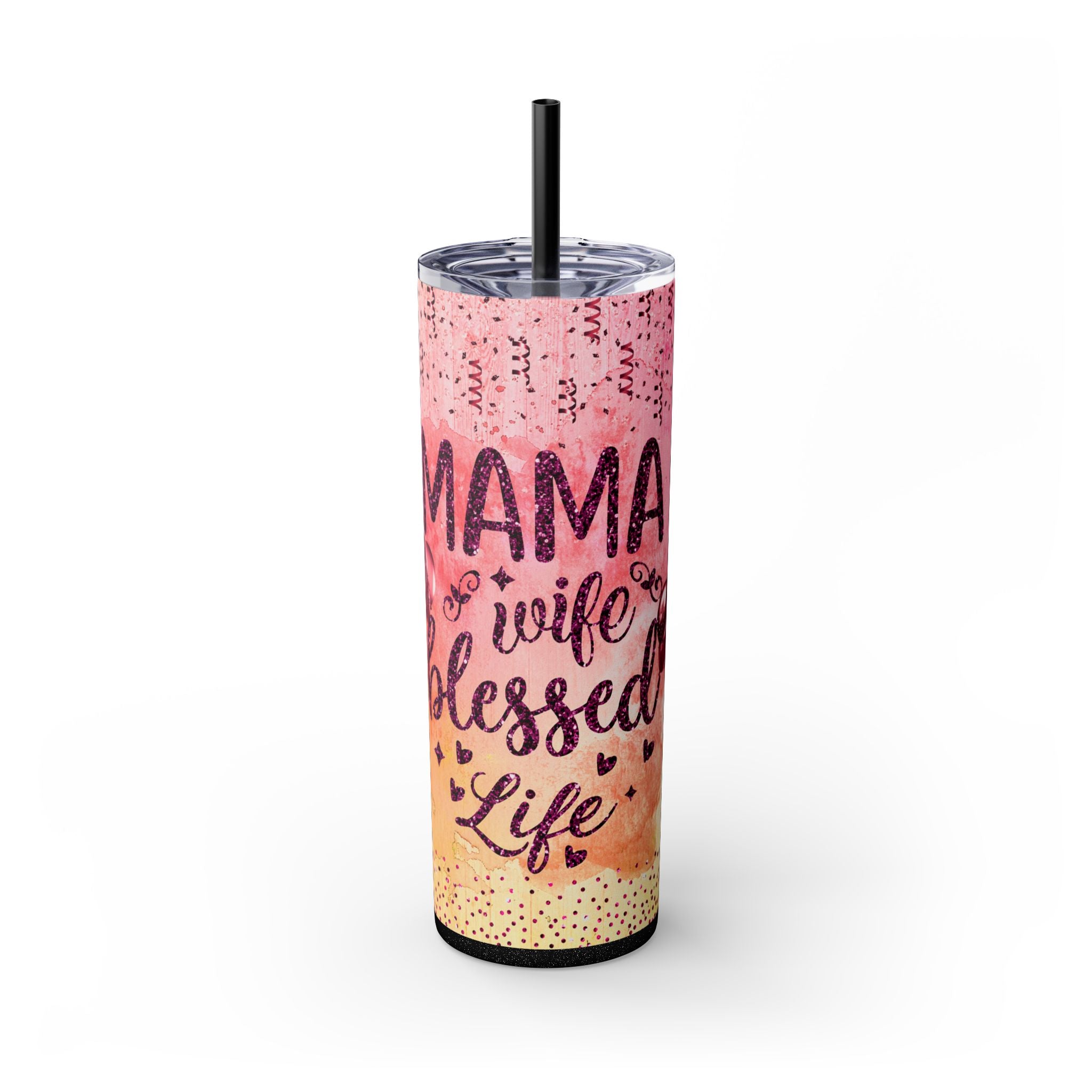 Tumbler Mug - Mama Valentine Skinny Tumbler with Straw, 20oz