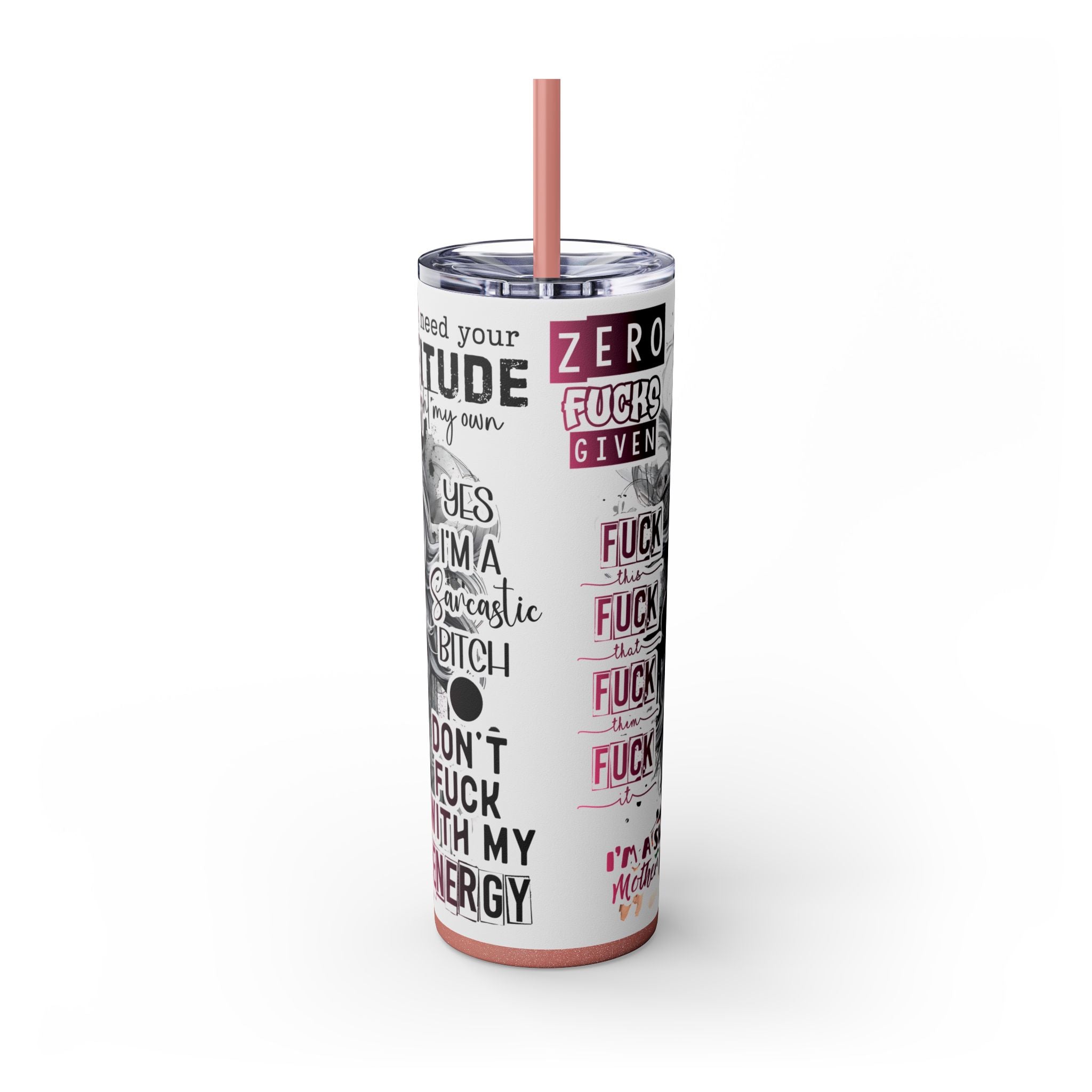 Tumbler Wrap, Badass Funny Design, 20oz Skinny Tumbler with Straw