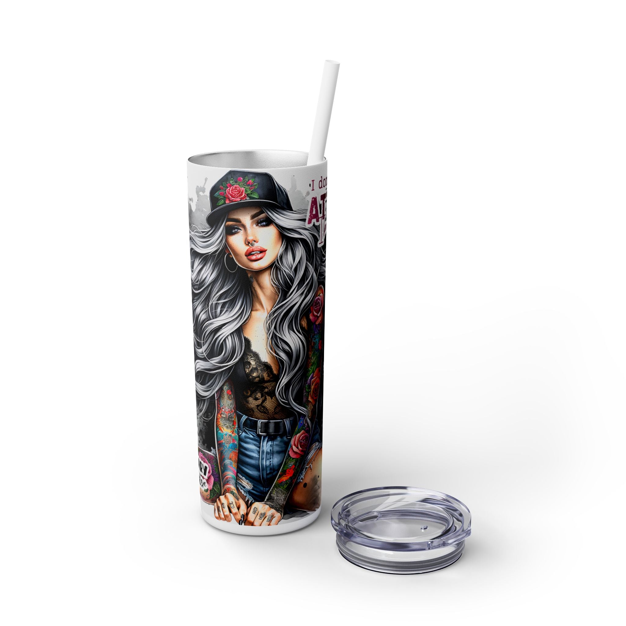 Tumbler Wrap, Badass Funny Design, 20oz Skinny Tumbler with Straw