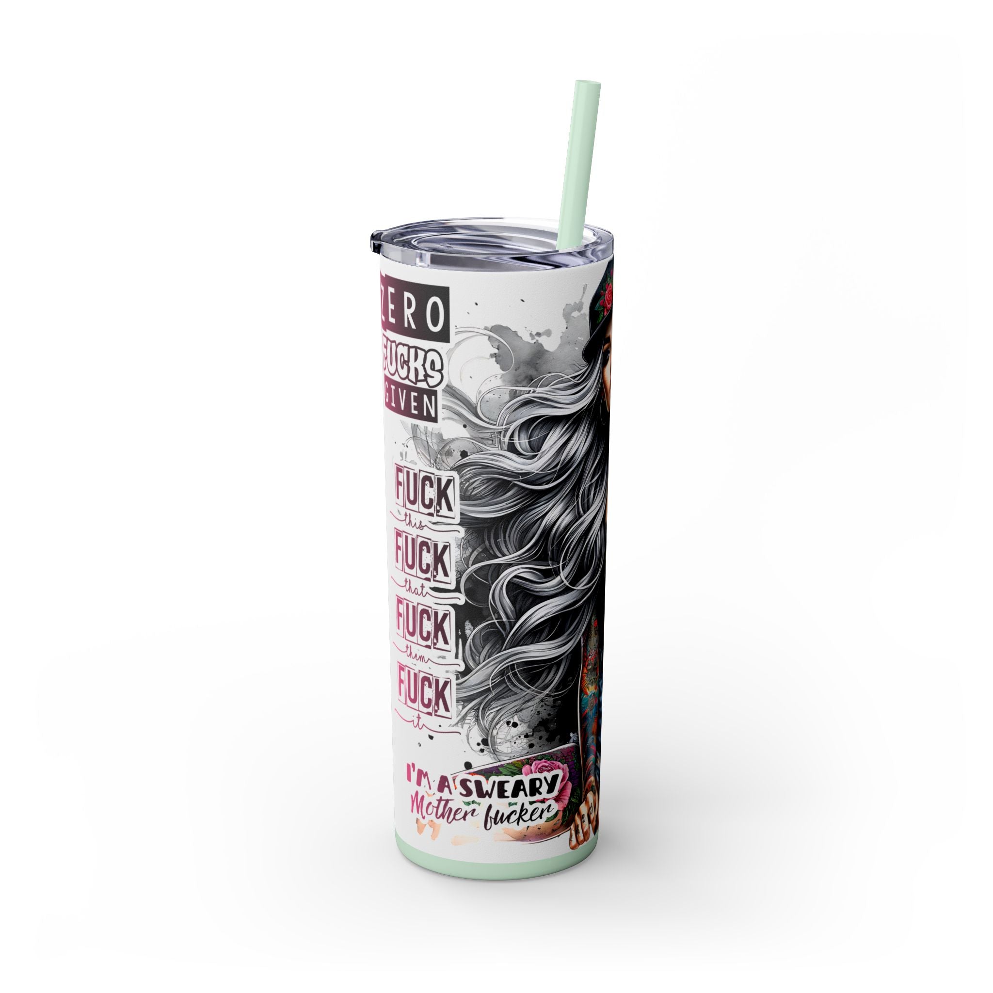 Tumbler Wrap, Badass Funny Design, 20oz Skinny Tumbler with Straw