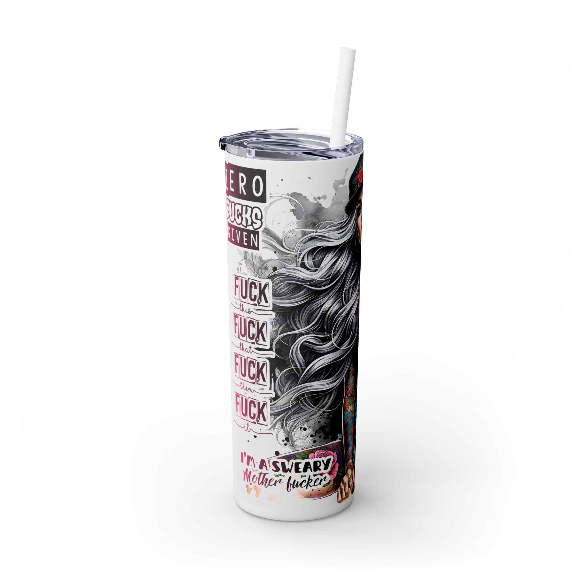Tumbler Wrap, Badass Funny Design, 20oz Skinny Tumbler with Straw