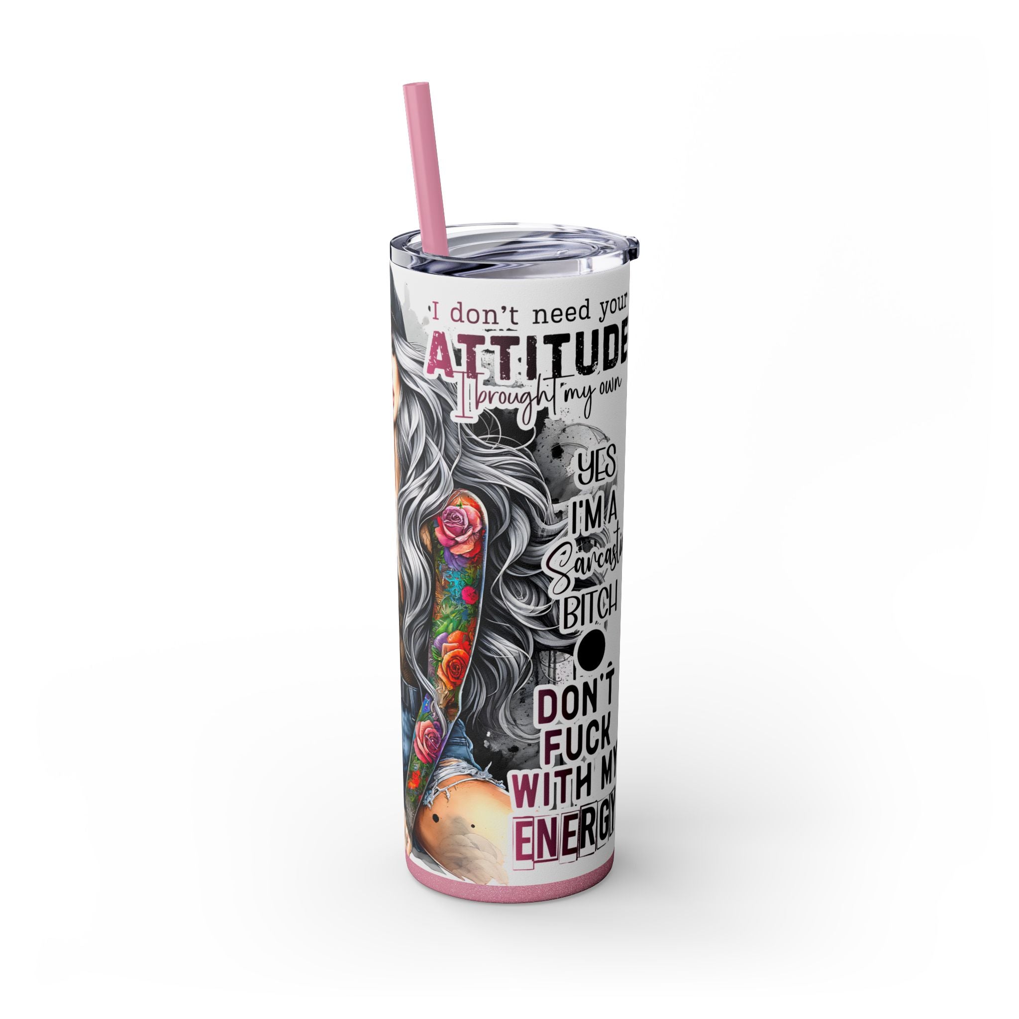 Tumbler Wrap, Badass Funny Design, 20oz Skinny Tumbler with Straw