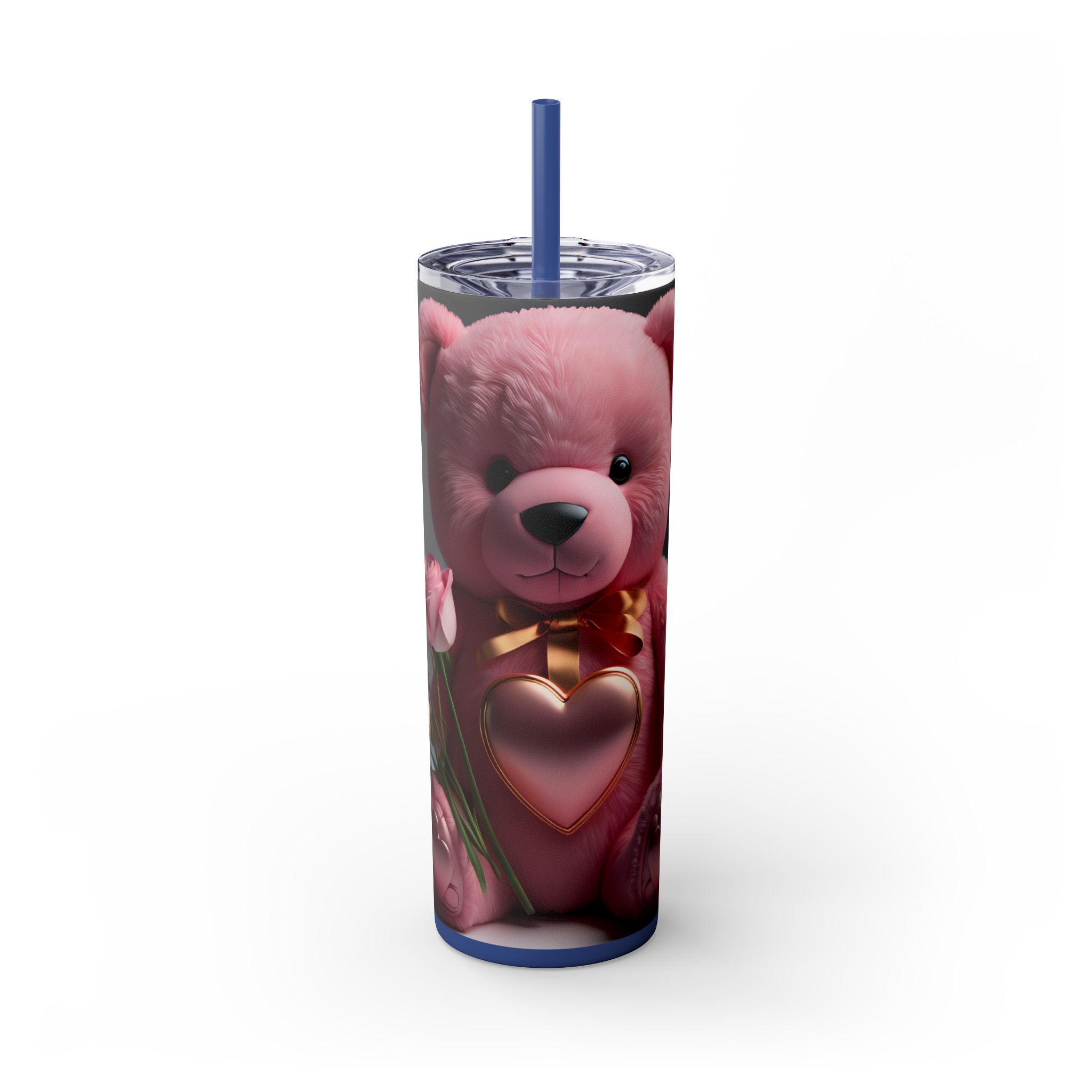 Tumbler with Straw - Valentine's Day Teddy Bears Design